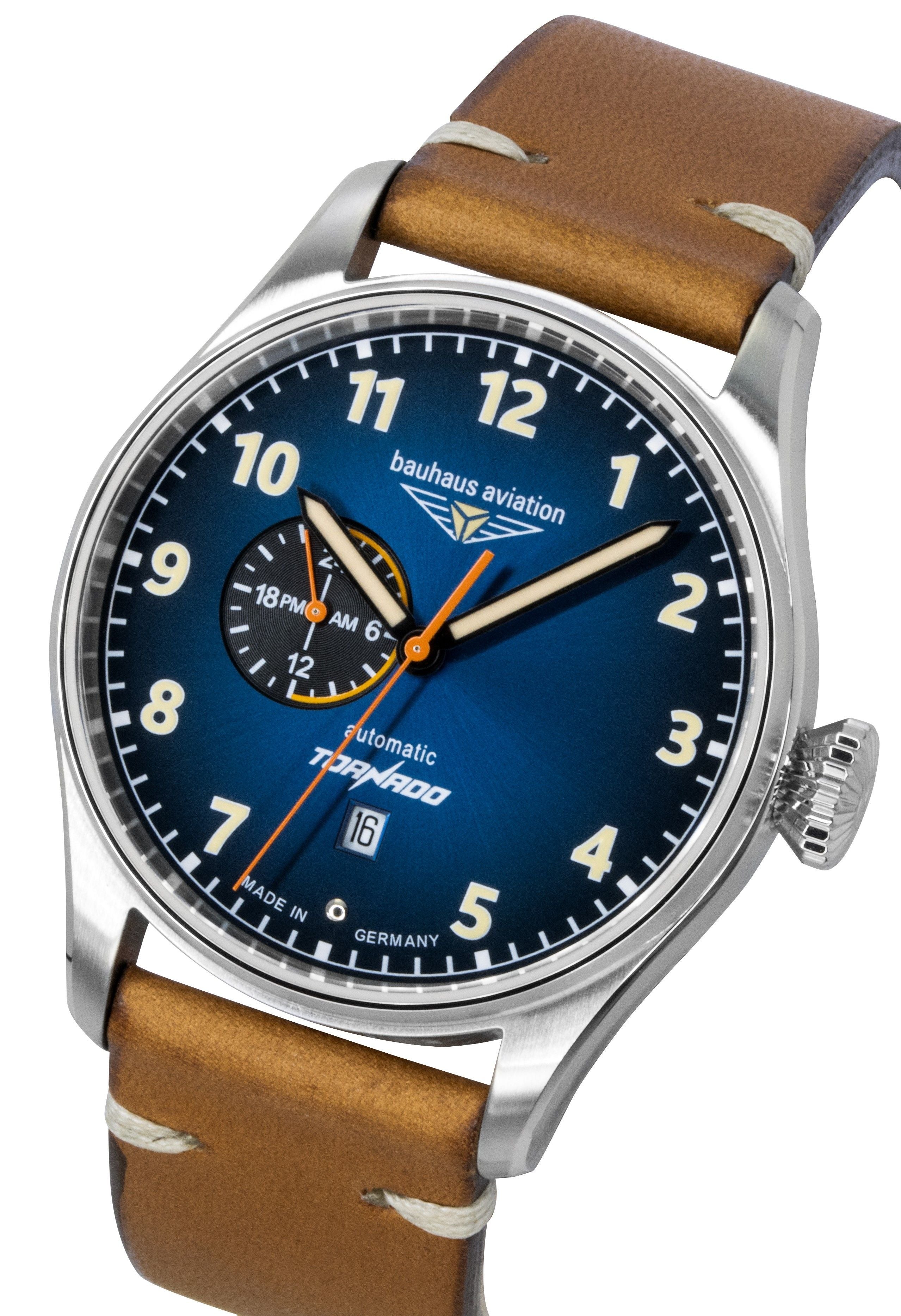 Bauhaus Aviation Tornado Leather Strap Blue Dial Automatic 27643 Men's Watch