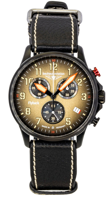 Bauhaus Aviation Flyback Chronograph Leather Strap Brown Dial Quartz 28885 100M Men's Watch