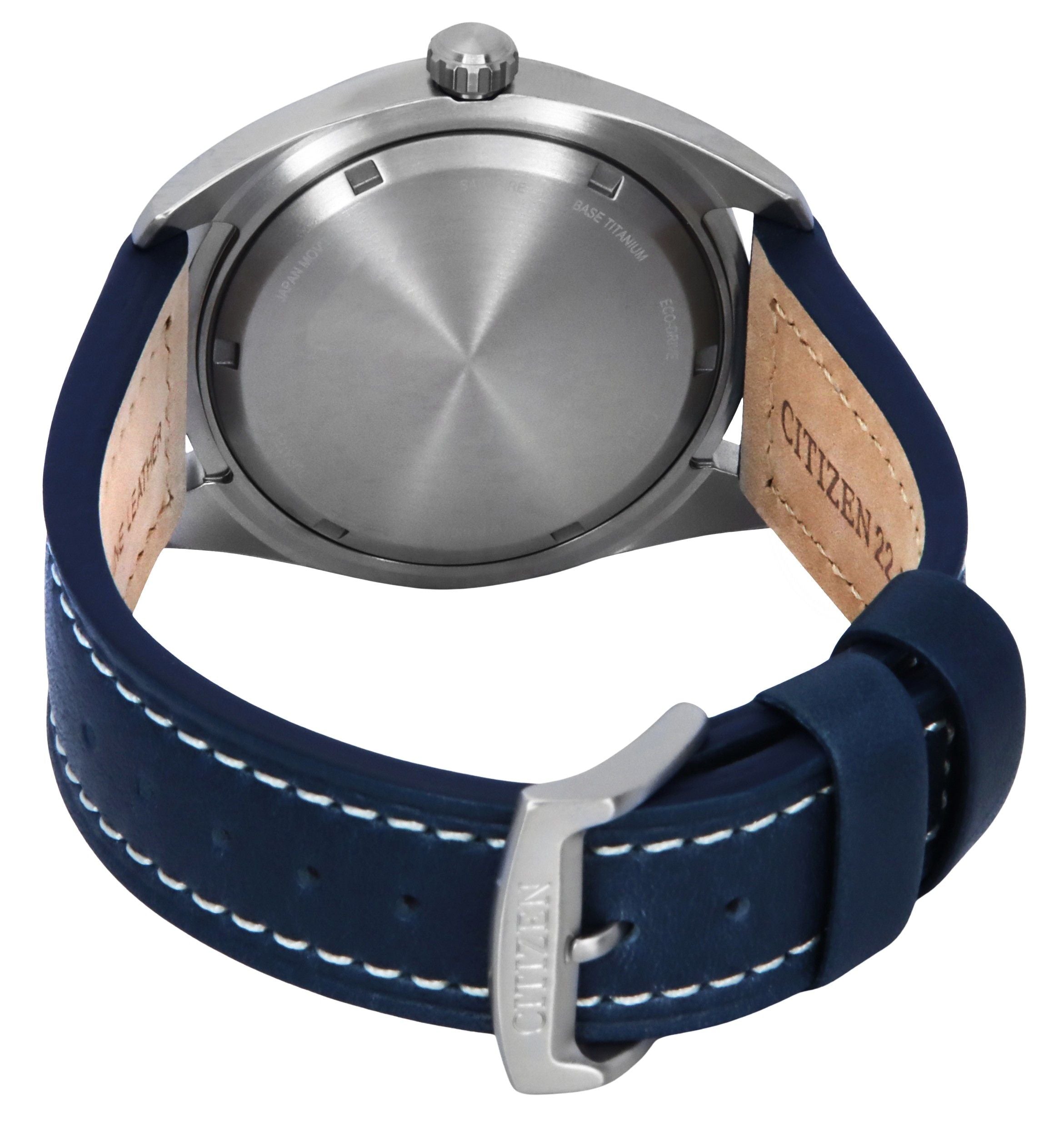 Citizen Eco-Drive Super Titanium Blue Leather Strap Blue Dial BM8560-45L 100M Men's Watch
