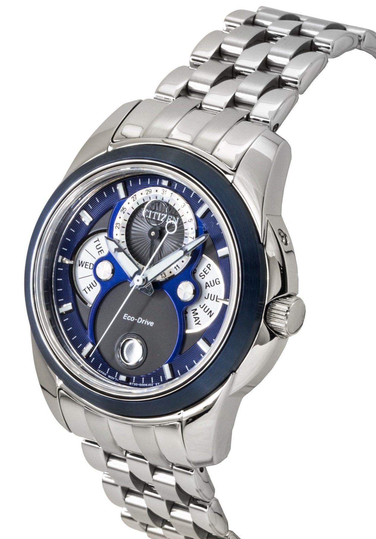 Citizen Calendrier Moon Phase Stainless Steel Blue Dial Eco-Drive BU0088-51H 100M Men's Watch