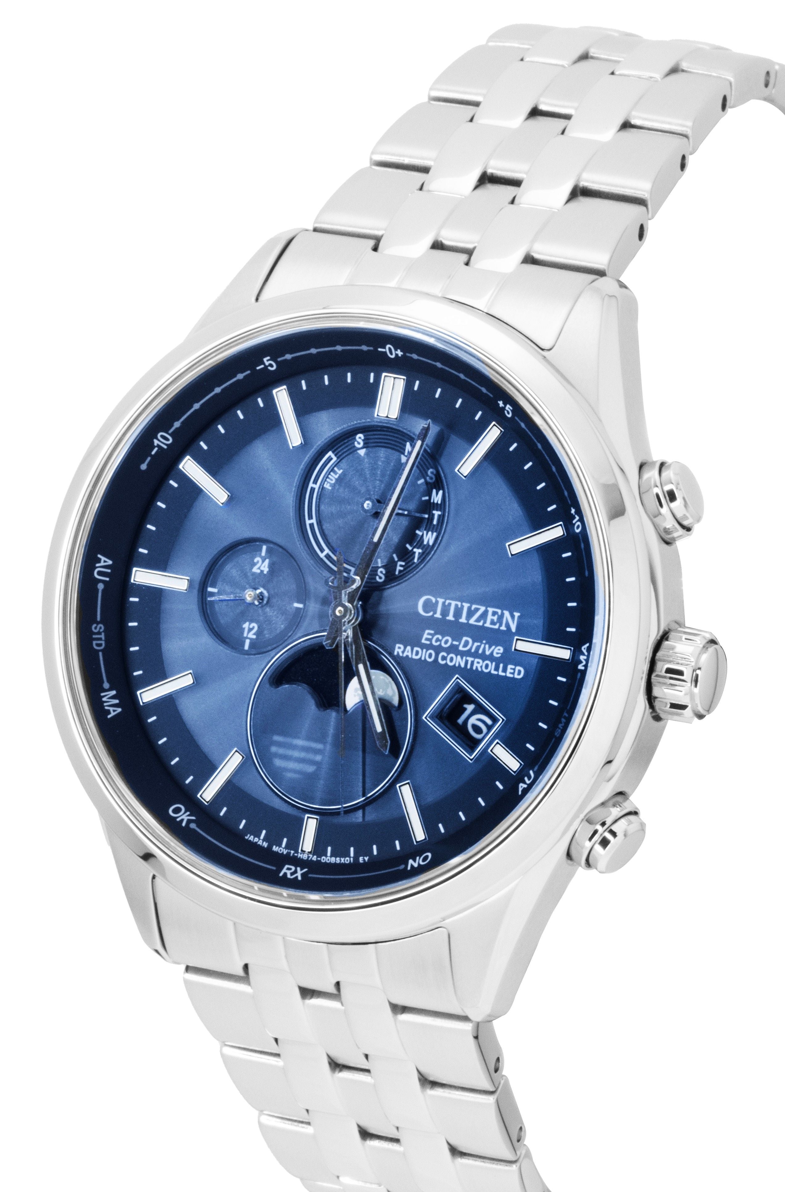 Citizen Eco-Drive Radio Controlled Moon Phase Blue Dial Stainless Steel BY1030-50L 100M Men's Watch