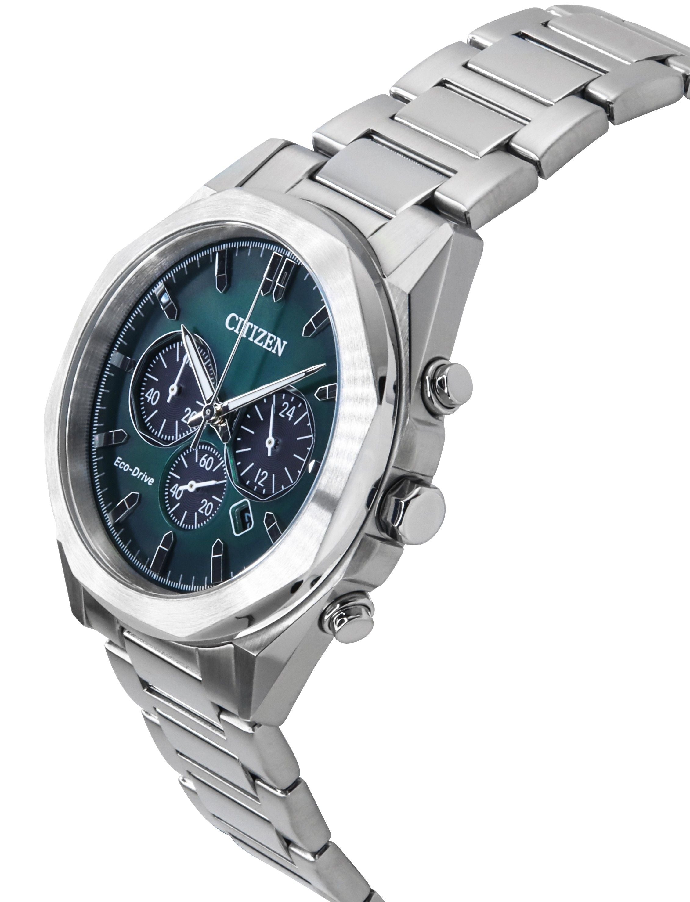 Citizen Eco-Drive Chronograph Stainless Steel Green Dial CA4590-81X 100M Men's Watch