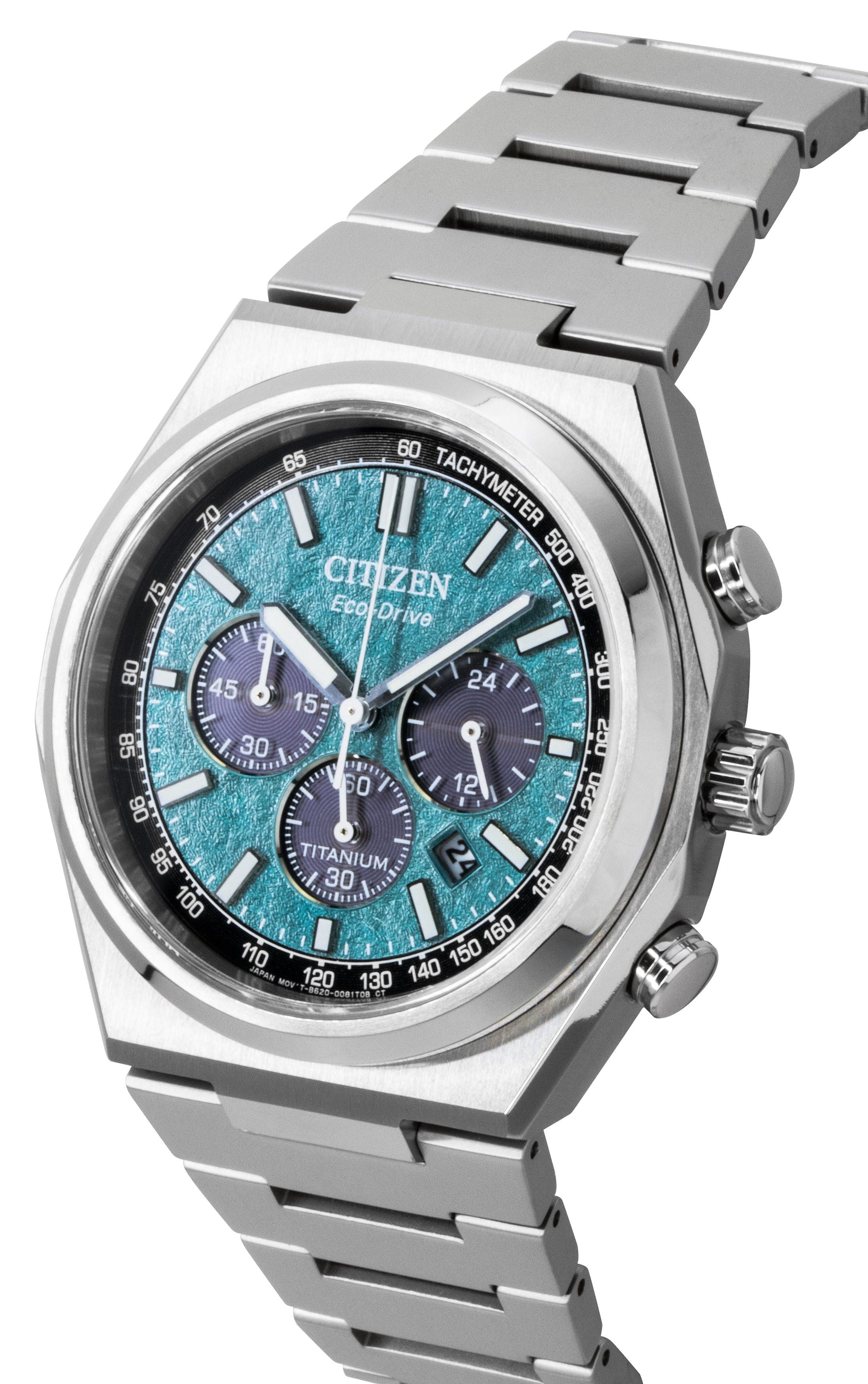 Citizen Zenshin Super Titanium Chronograph Green Dial Eco-Drive CA4610-85X 100M Men's Watch