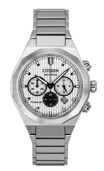 Citizen Zenshin Chronograph Super Titanium White Dial Eco-Drive CA4690-51A 100M Men's Watch