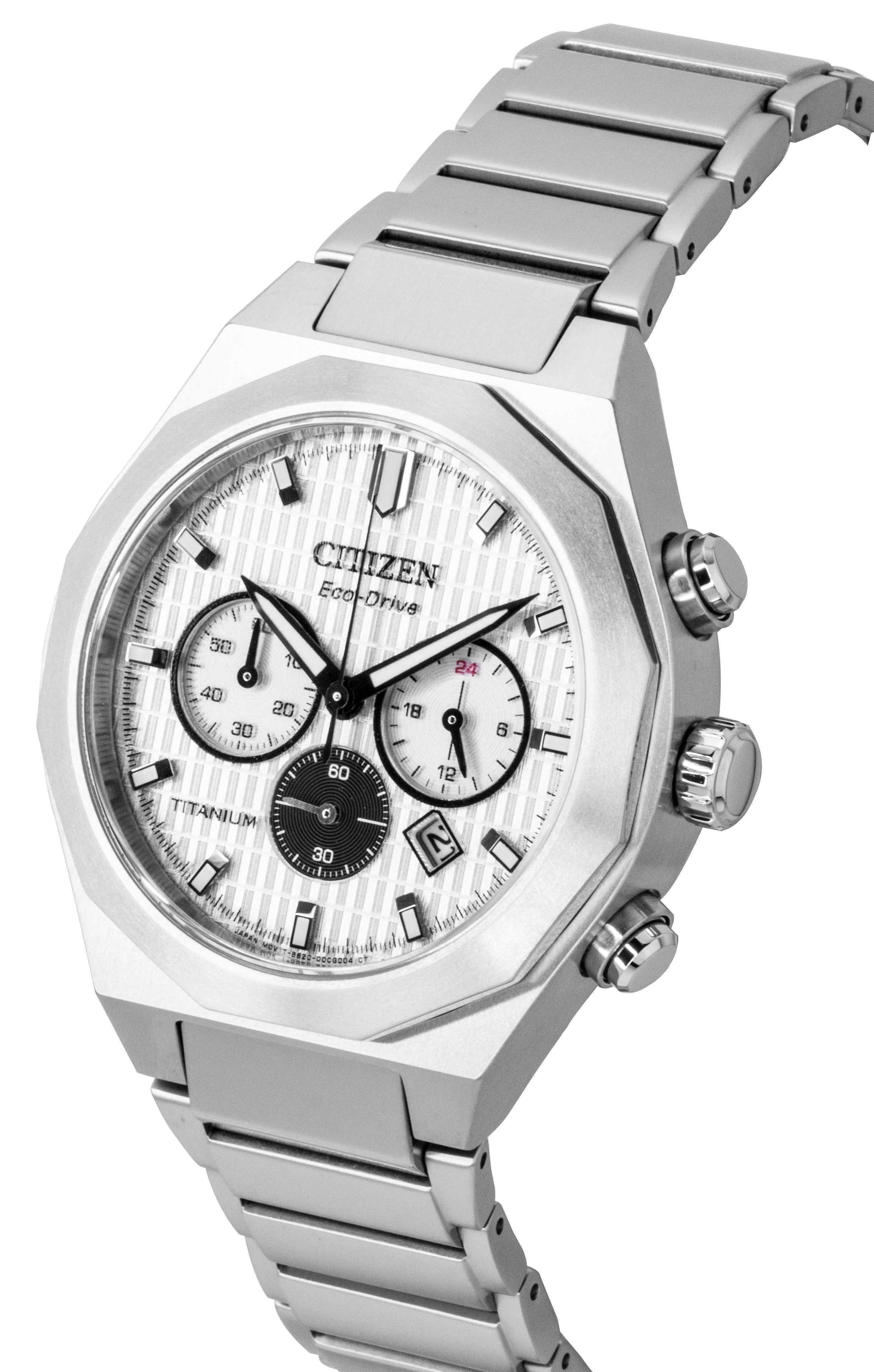 Citizen Zenshin Chronograph Super Titanium White Dial Eco-Drive CA4690-51A 100M Men's Watch