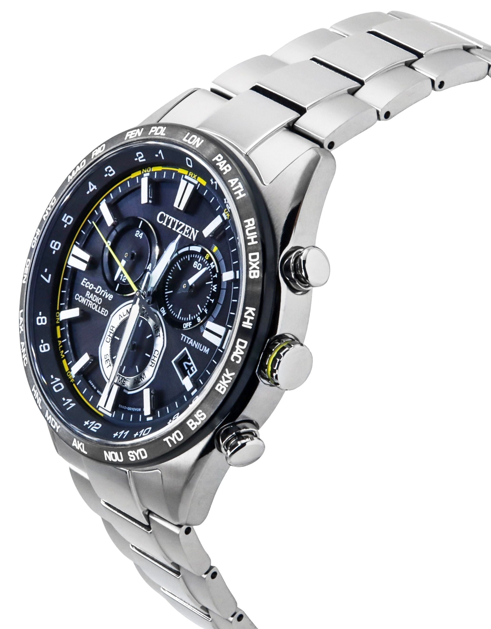 Citizen Radio Controlled Chronograph Super Titanium Black Dial Eco-Drive CB5947-80E 100M Men's Watch