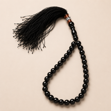 Natural Black Sulemani Aqeeq Tasbih – Polished Agate Prayer Beads