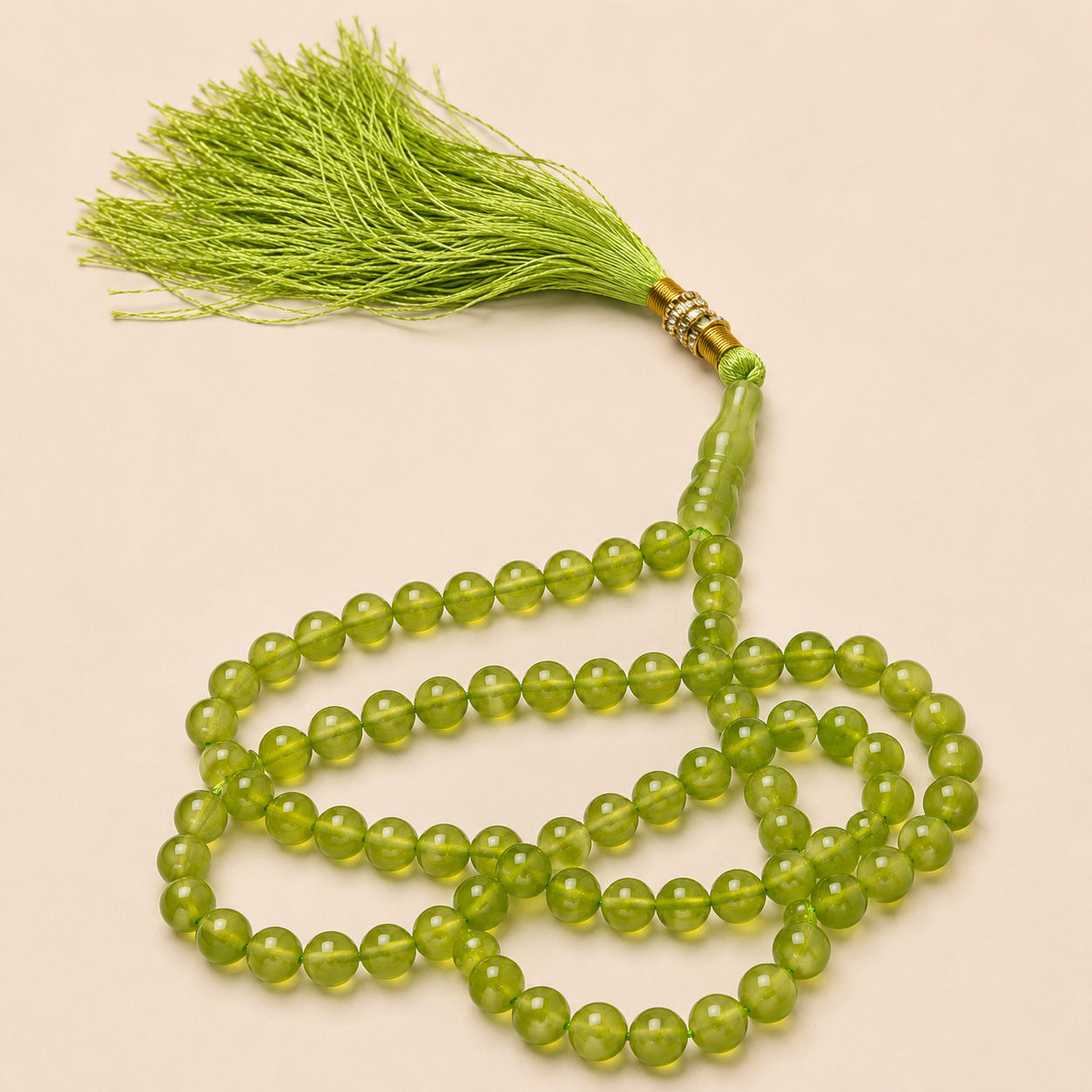 Natural Green Aqeeq Agate Tasbih – 100 Bead Gemstone Prayer Beads