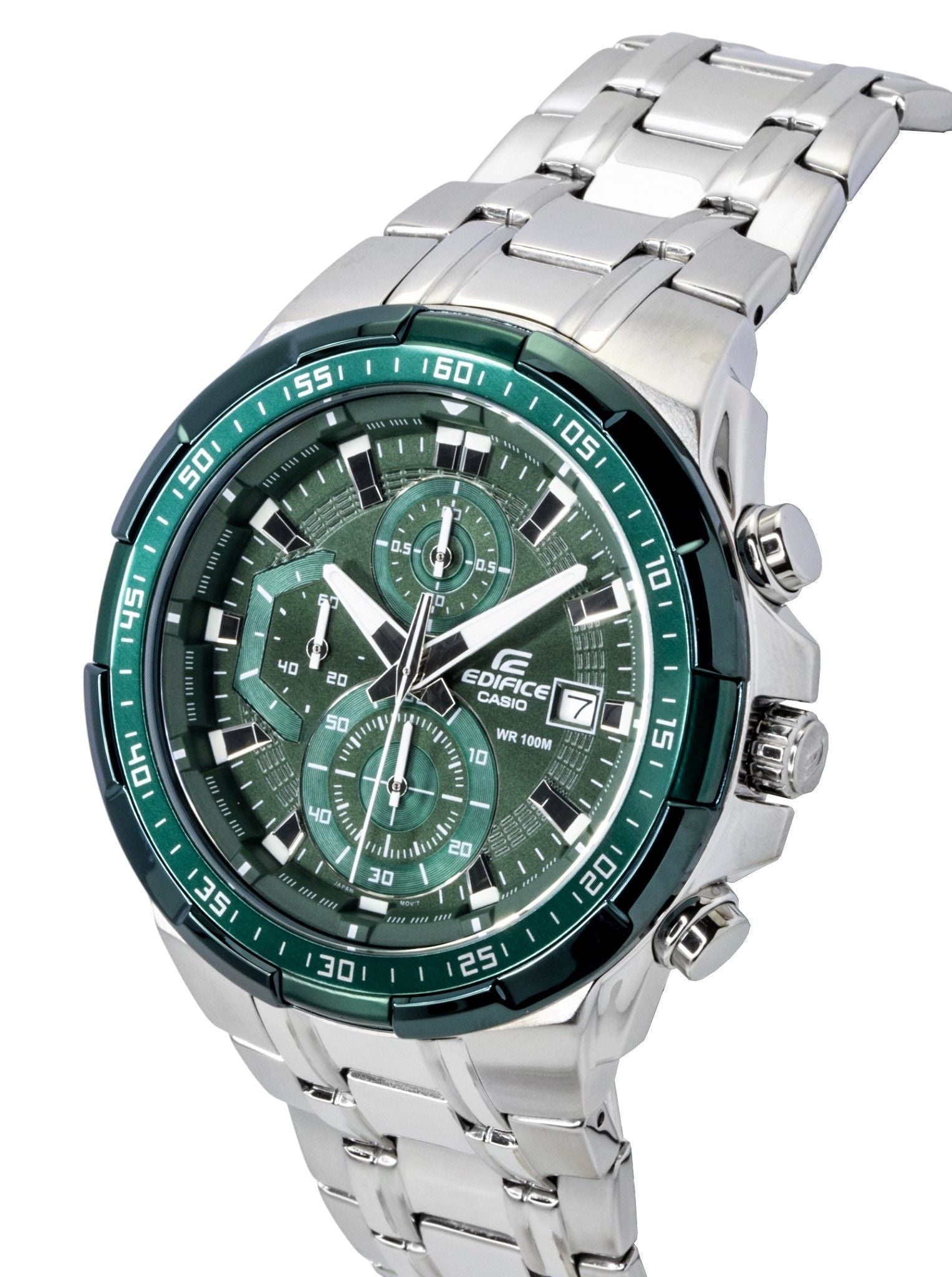 Casio Edifice Analog Standard Chronograph Stainless Steel Green Dial Quartz EFR-539DE-3AV 100M Men's Watch