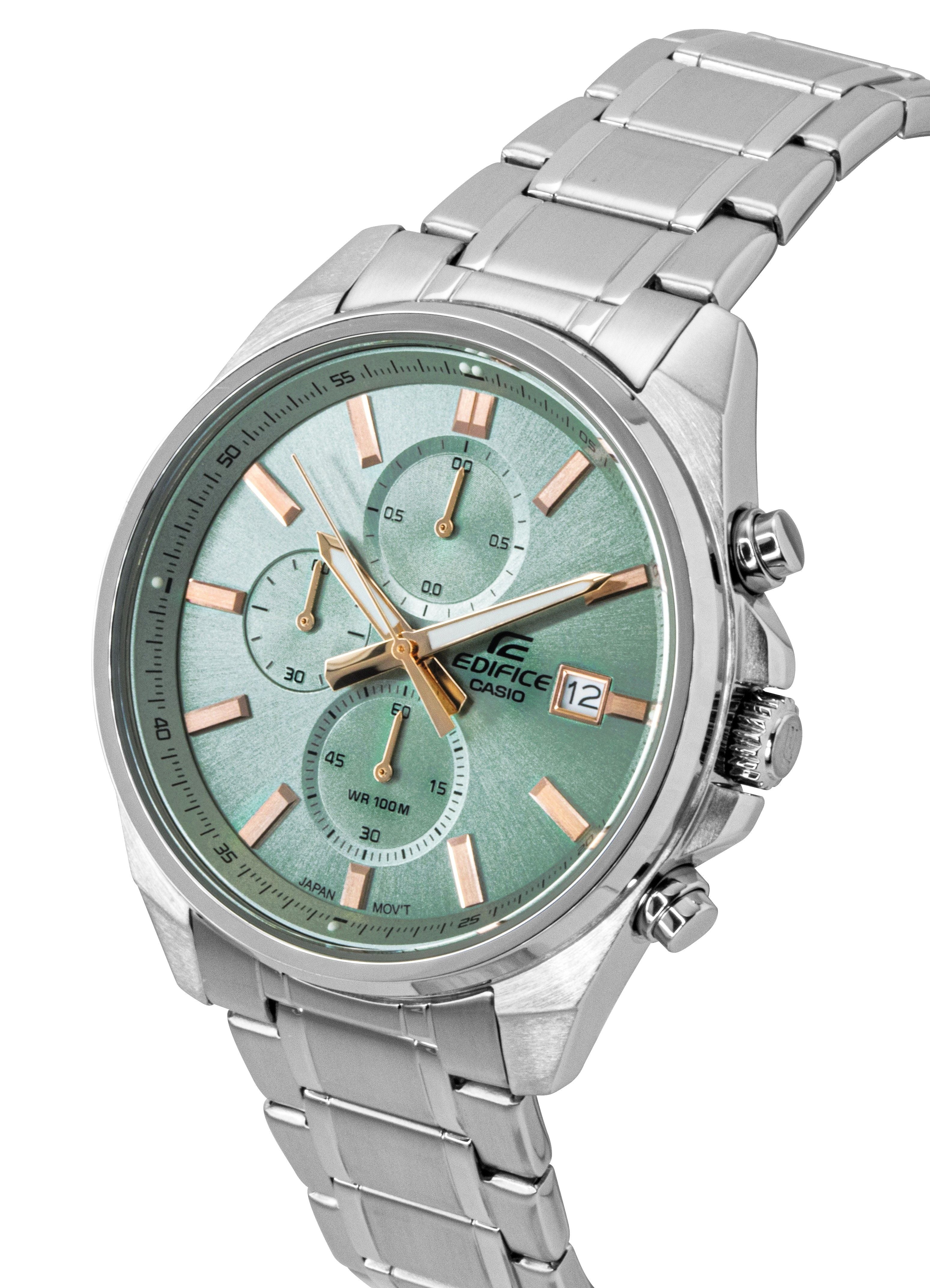 Casio Edifice Analog Standard Chronograph Stainless Steel Green Dial Quartz EFV-610DE-3A 100M Men's Watch