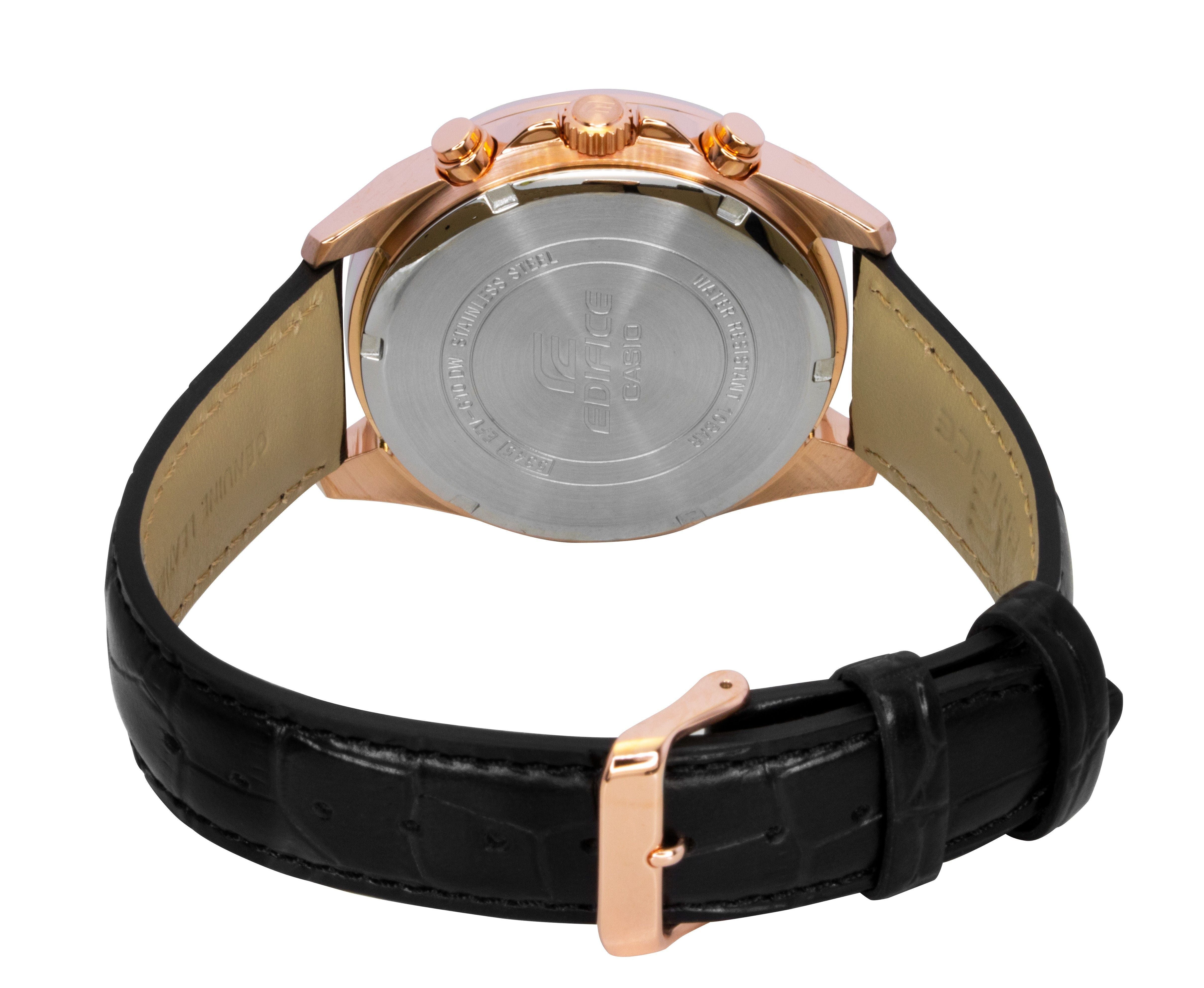Casio Edifice Analog Standard Chronograph Leather Strap Black Dial Quartz EFV-610ECL-1A 100M Men's Watch
