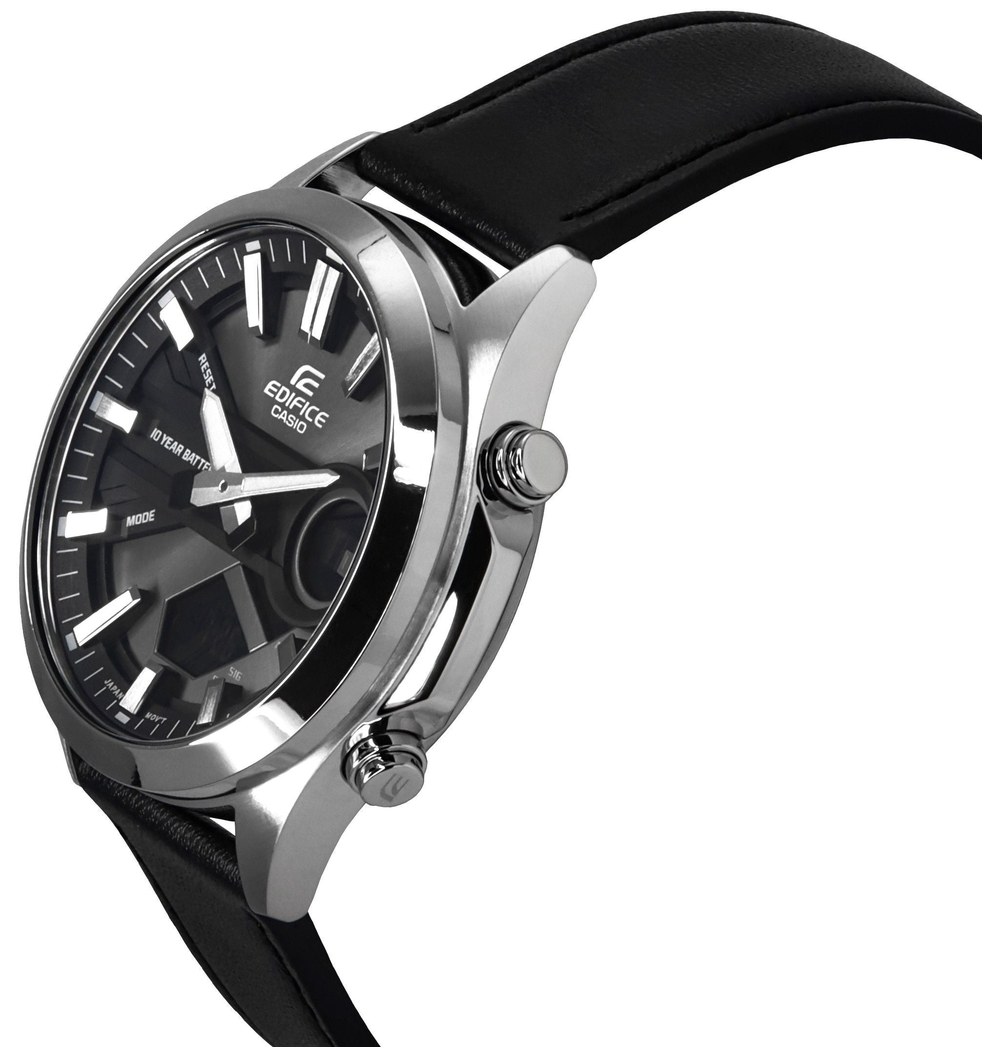 Casio Edifice Analog Digital Leather Strap Grey Dial Quartz EFV-C120L-8A 100M Men's Watch