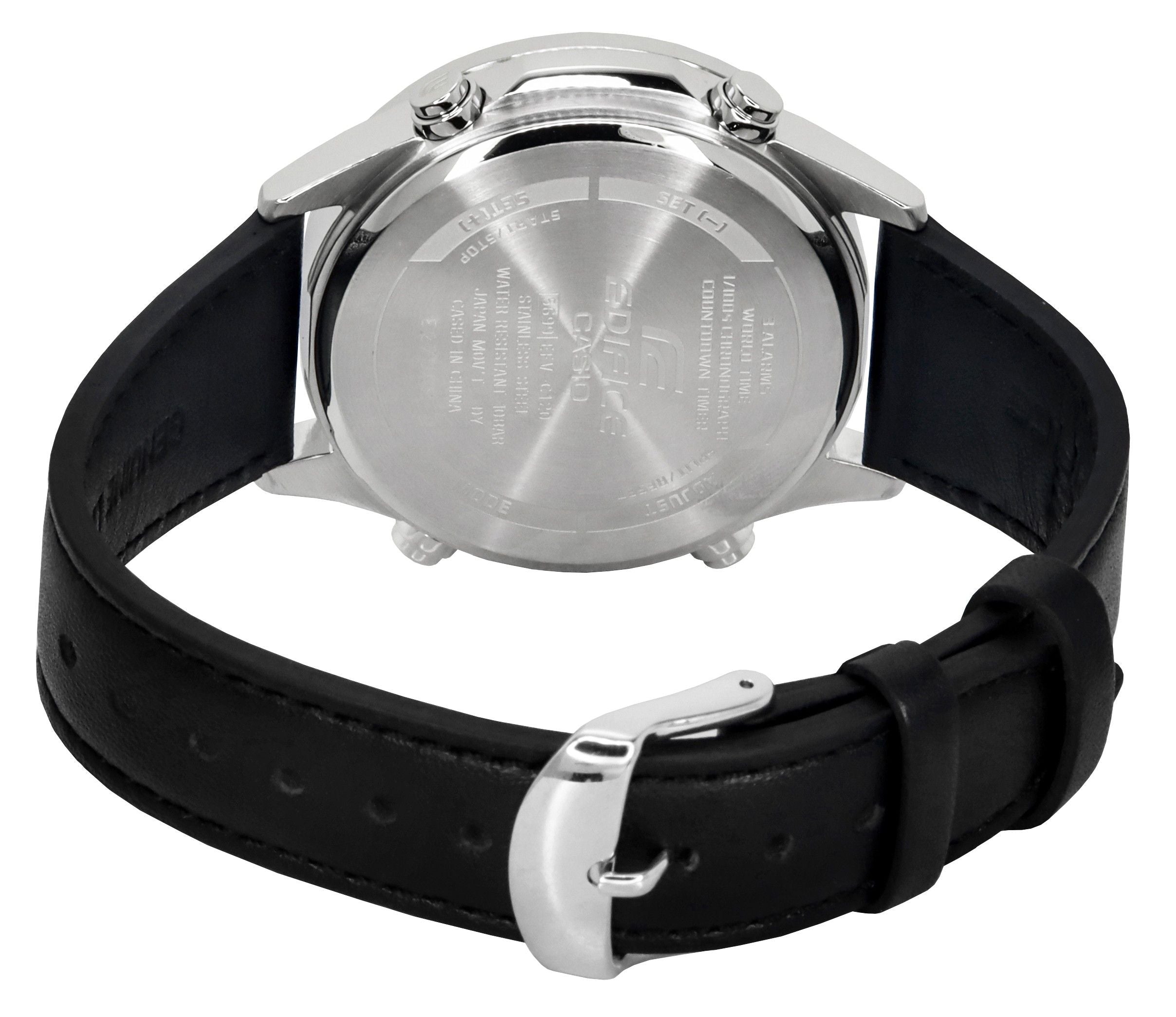 Casio Edifice Analog Digital Leather Strap Grey Dial Quartz EFV-C120L-8A 100M Men's Watch