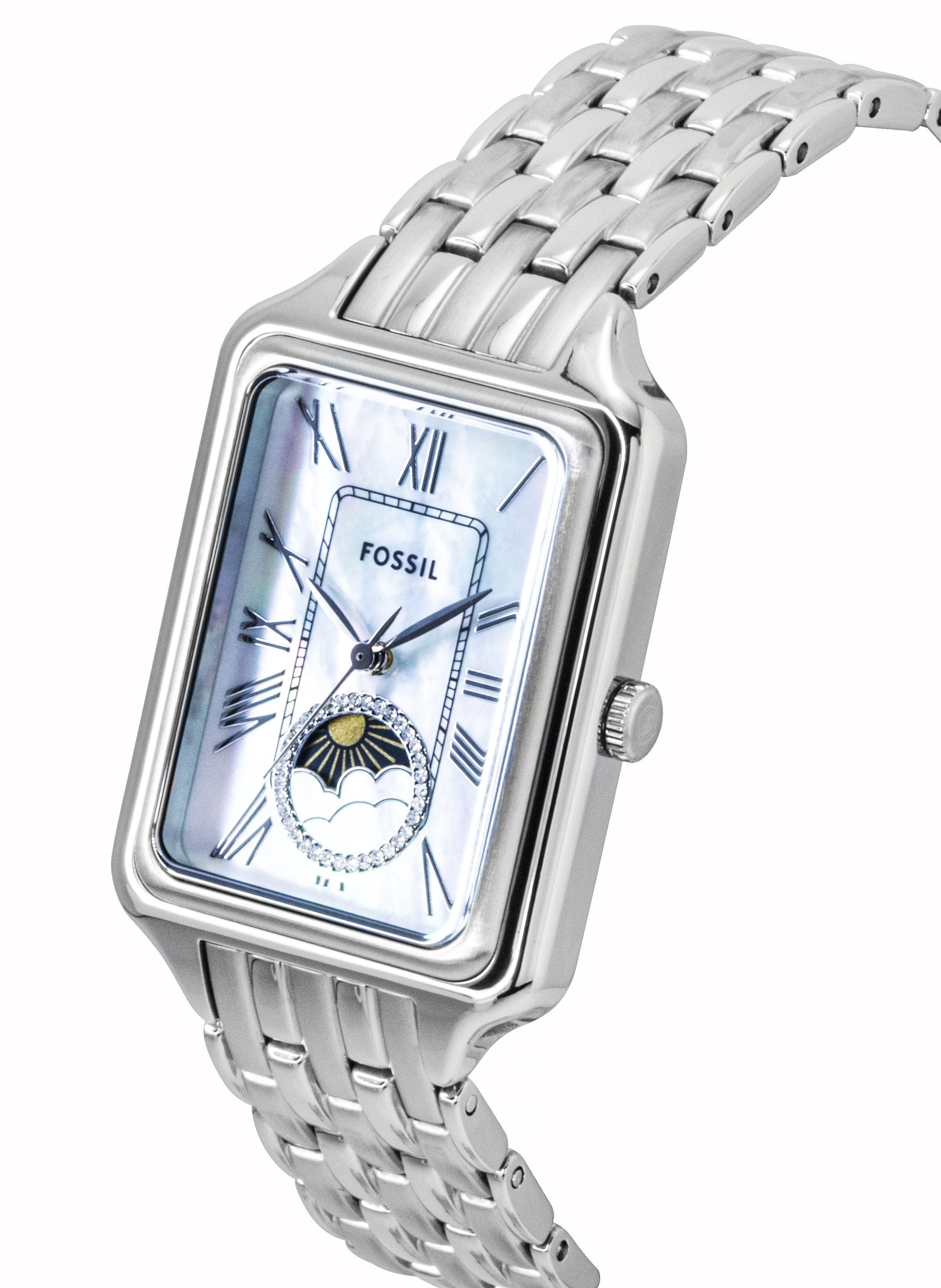 Fossil Raquel Stainless Steel Sun Moon Multifunction Mother Of Pearl Dial Quartz ES5400 Women's Watch