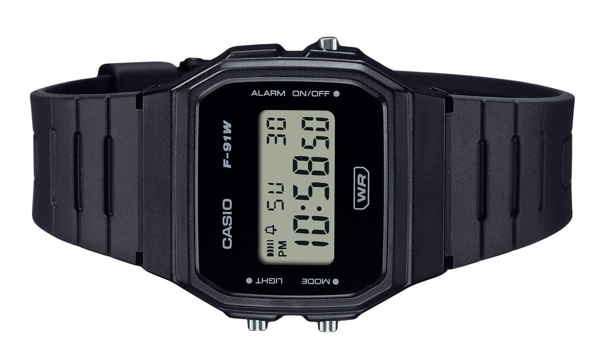 Casio POP Digital Black Bio Based Resin Strap Quartz F-91WB-1A Unisex Watch
