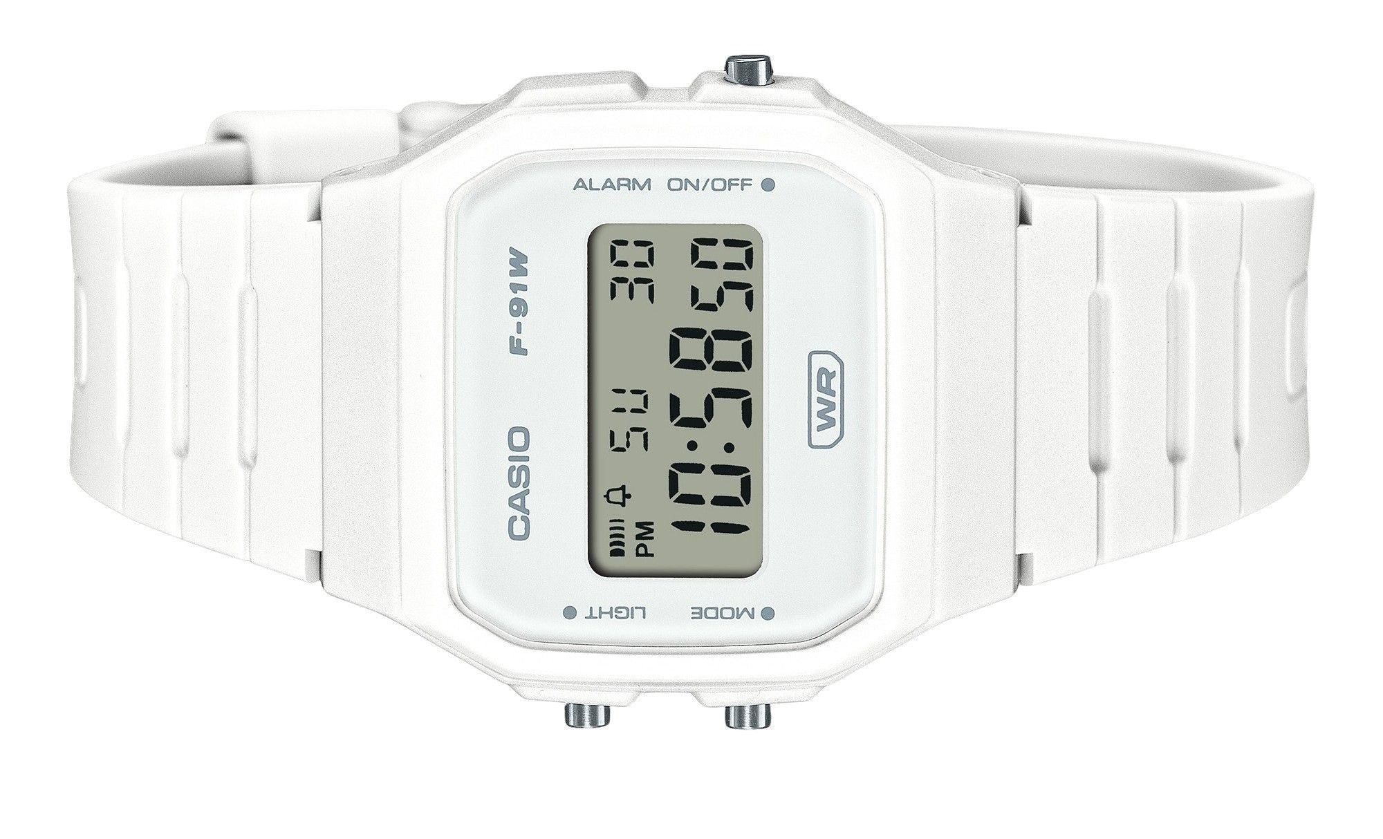 Casio Pop Digital Bio-Based White Resin Strap Quartz F-91WB-7A 100M Unisex Watch