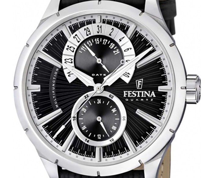 Festina Retro Leather Strap Multifunction Black Dial Quartz F16573-3 Men's Watch