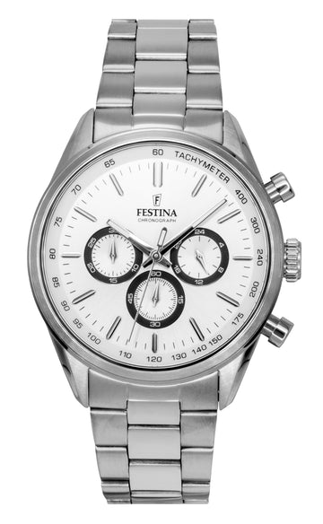 Festina Timeless Chronograph Stainless Steel White Dial Quartz F16820-Q Men's Watch