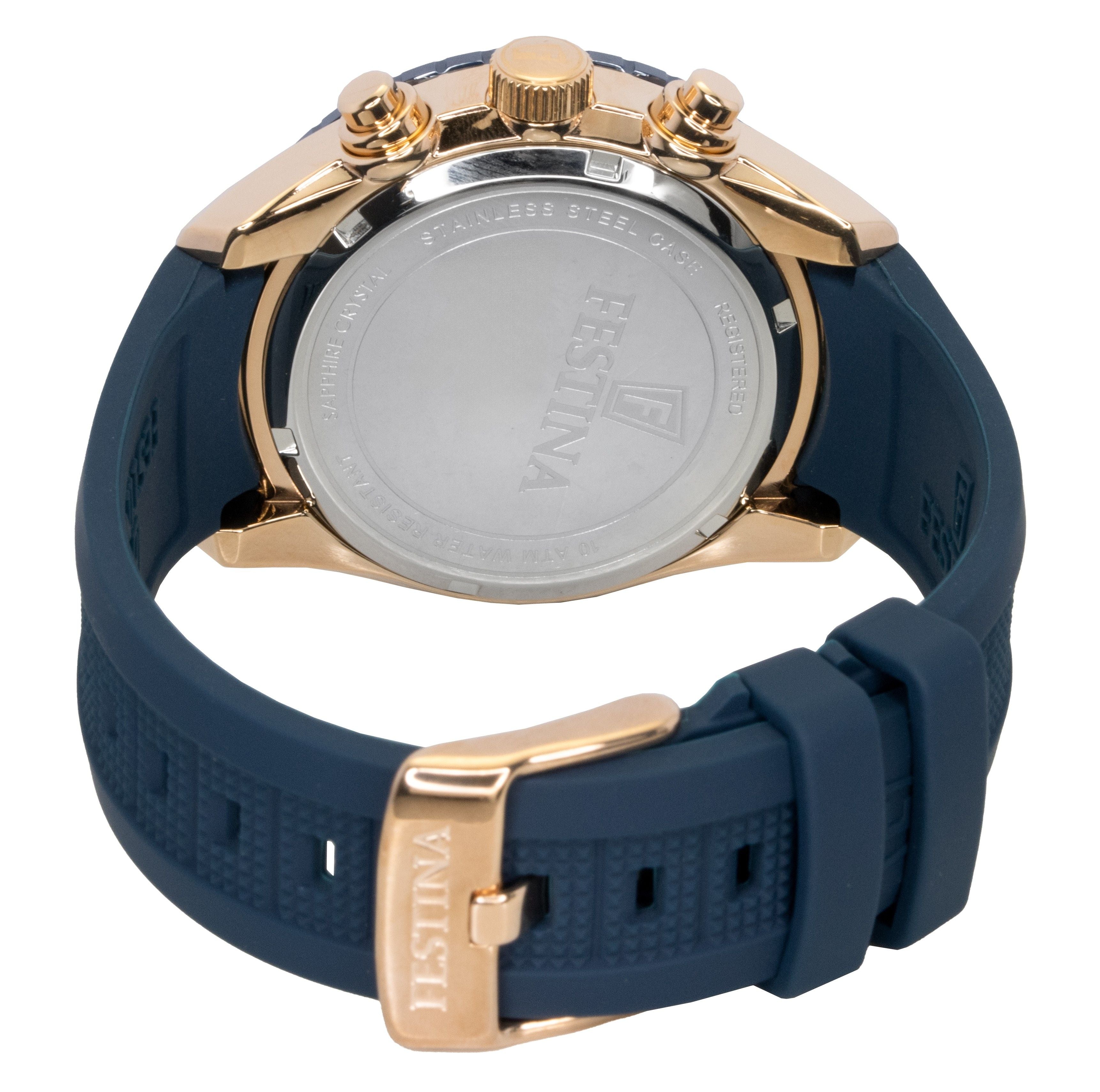 Festina Ceramic Chronograph Rubber Strap Blue Dial Quartz F20516-1 100M Men's Watch
