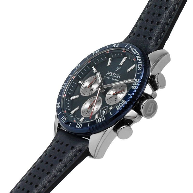 Festina Timeless Chronograph Leather Strap Blue Dial Quartz F20561-2 100M Men's Watch