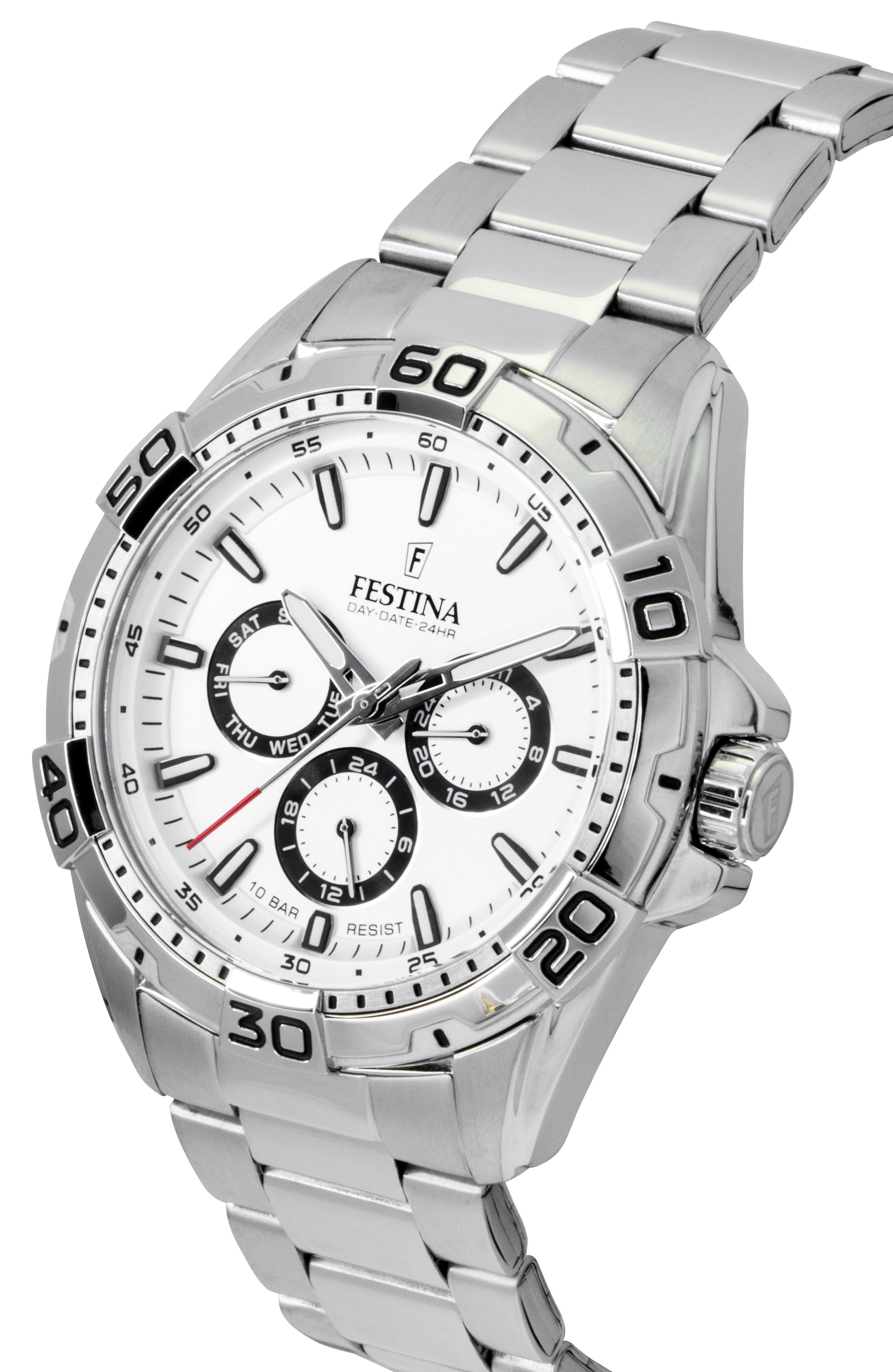 Festina Stainless Steel Multifunction White Dial Quartz F20623-1 100M Men's Watch