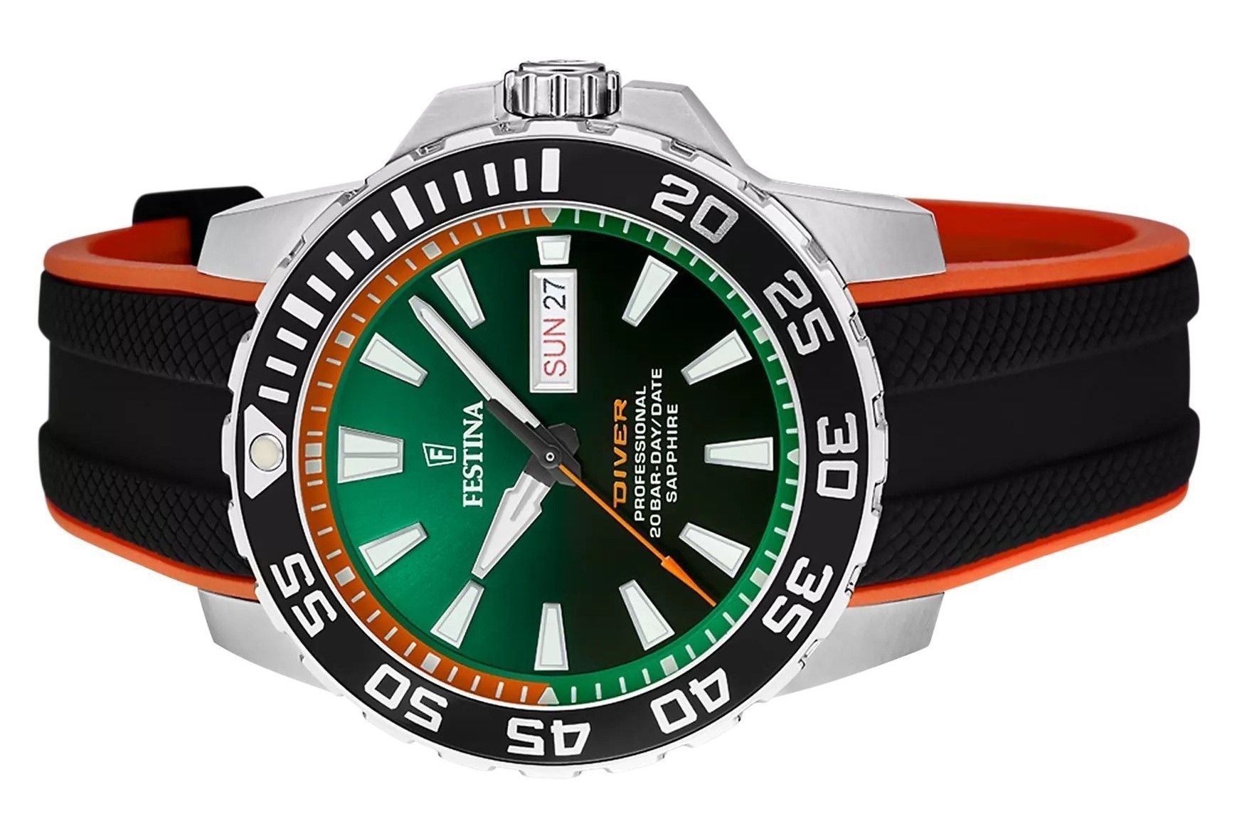 Festina The Originals Rubber Strap Green Dial Quartz Diver's F20662-2 200M Men's Watch