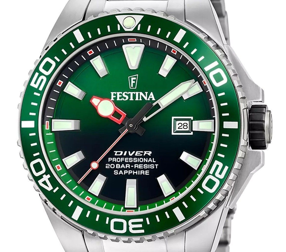 Festina The Originals Stainless Steel Green Dial Quartz Diver's F20663-2 200M Men's Watch