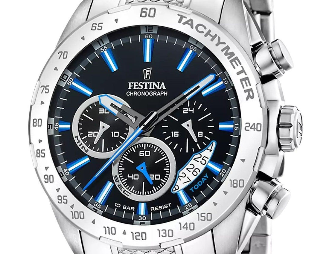 Festina Timeless Chronograph Stainless Steel Black Dial Quartz F20668-6 100M Men's Watch