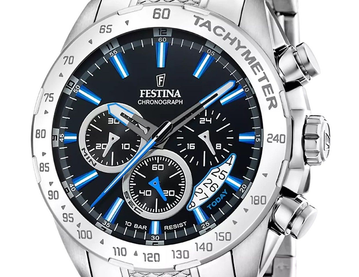 Festina Timeless Chronograph Stainless Steel Black Dial Quartz F20668-6 100M Men's Watch