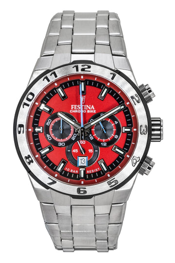 Festina Chrono Bike Chronograph Stainless Steel Red Dial Quartz F20670-5 100M Men's Watch