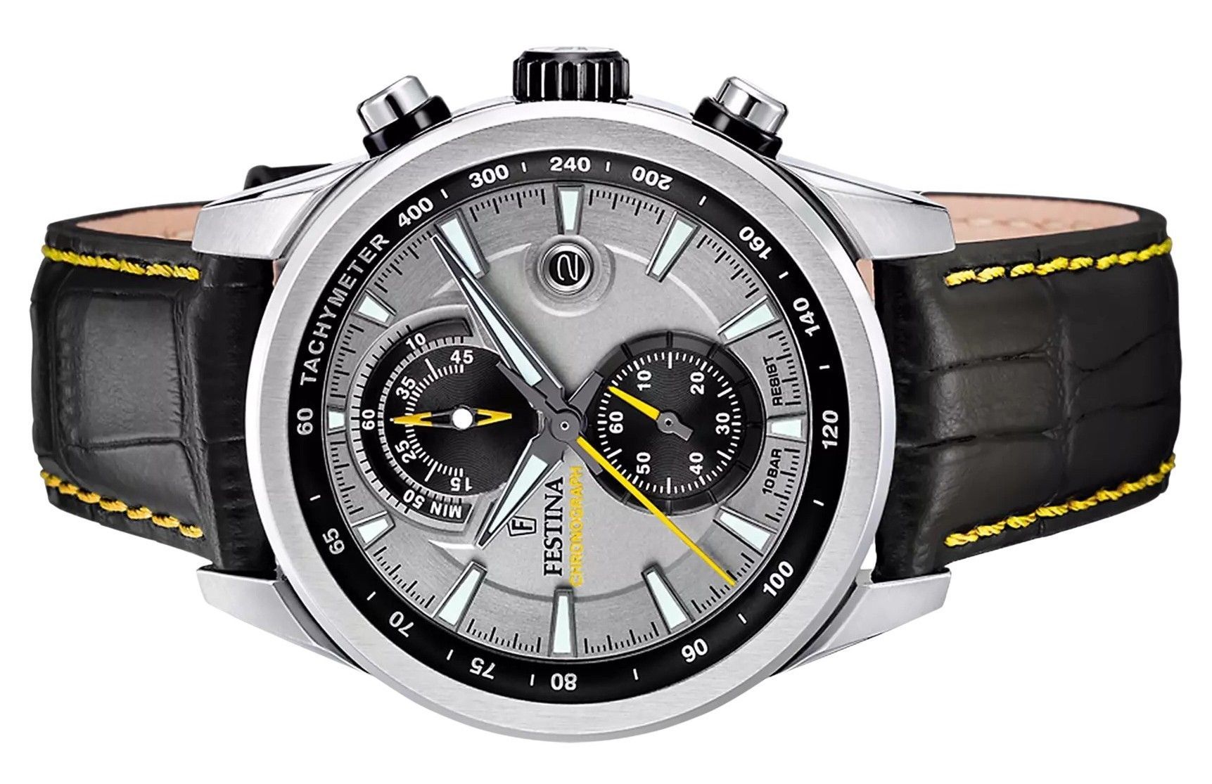 Festina Timeless Chronograph Leather Strap Grey Dial Quartz F20695-4 100M Men's Watch