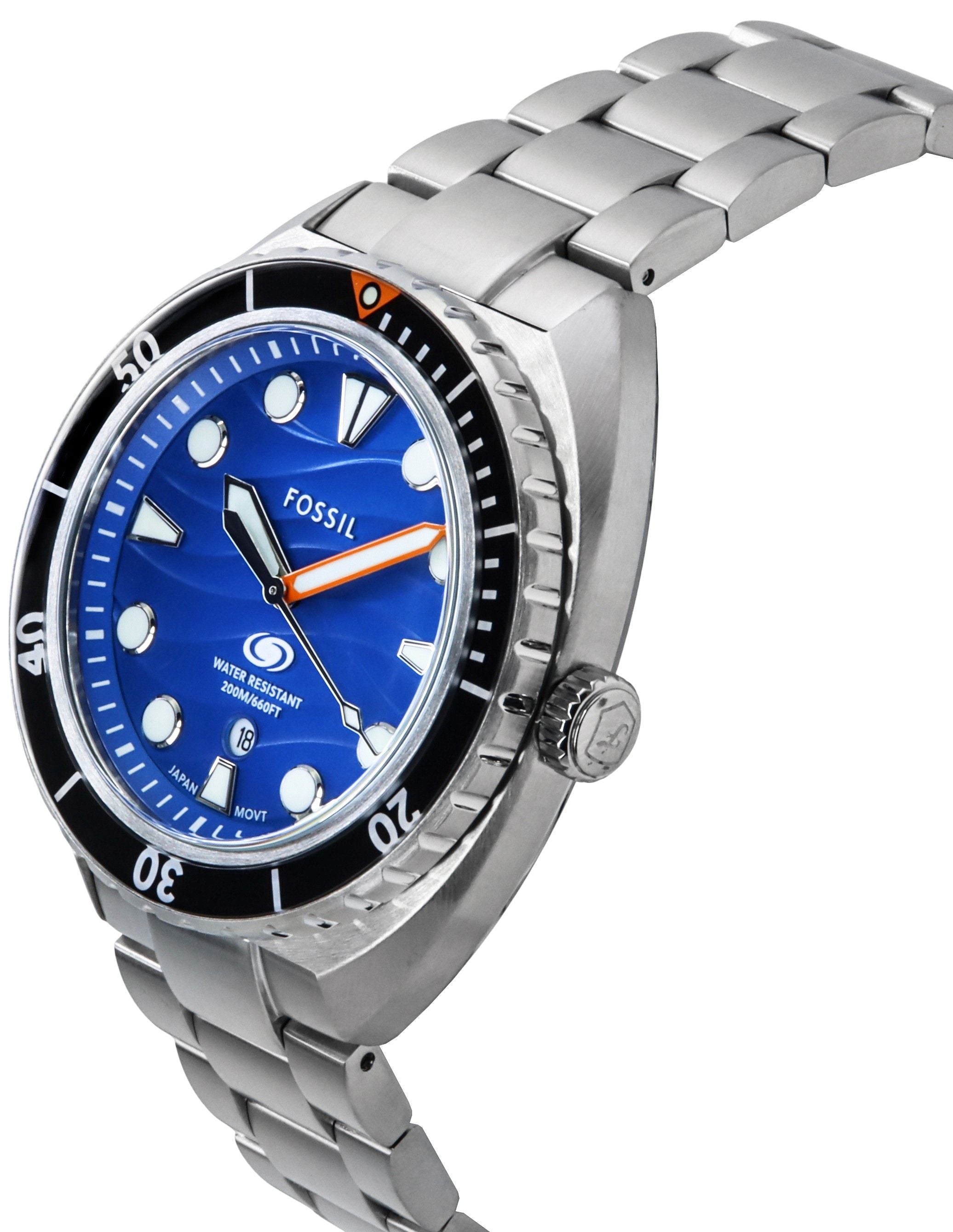 Fossil Breaker Stainless Steel Blue Dial Quartz Diver's FS6064 200M Men's Watch