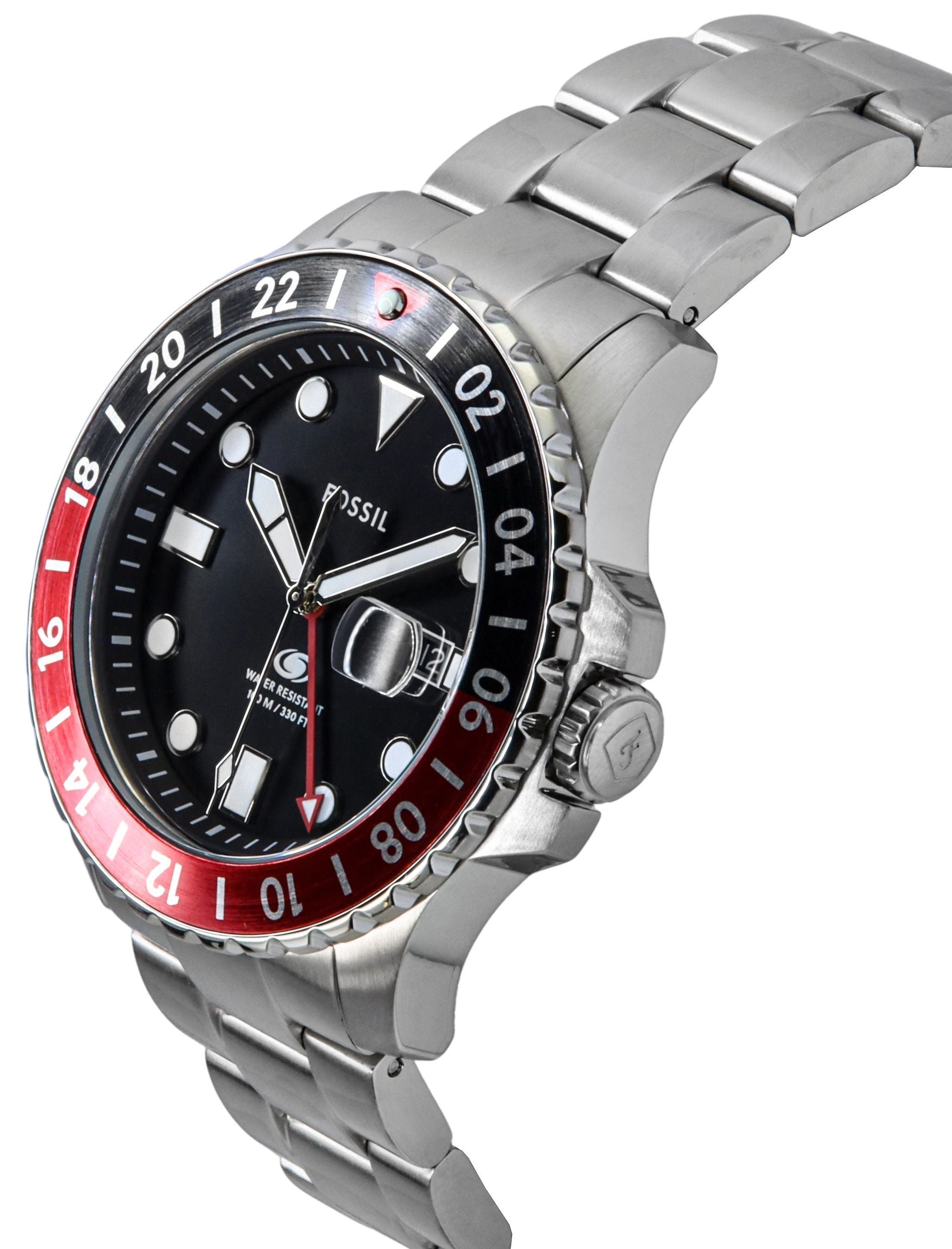 Fossil Blue GMT Stainless Steel Black Dial Quartz FS6092 100M Men's watch