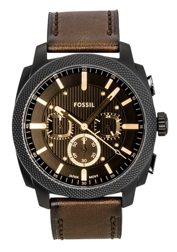 Fossil Machine Chronograph Leather Strap Brown Dial Quartz FS6101 Men's Watch