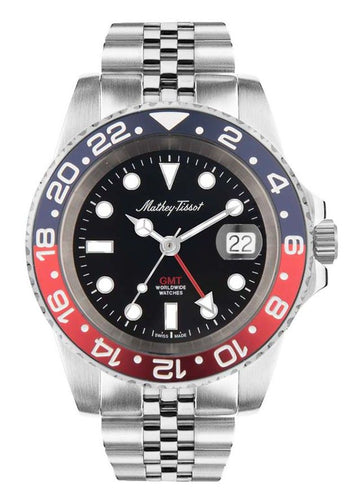 Mathey-Tissot Vintage GMT Stainless Steel Black Dial Quartz H903AR 100M Men's Watch