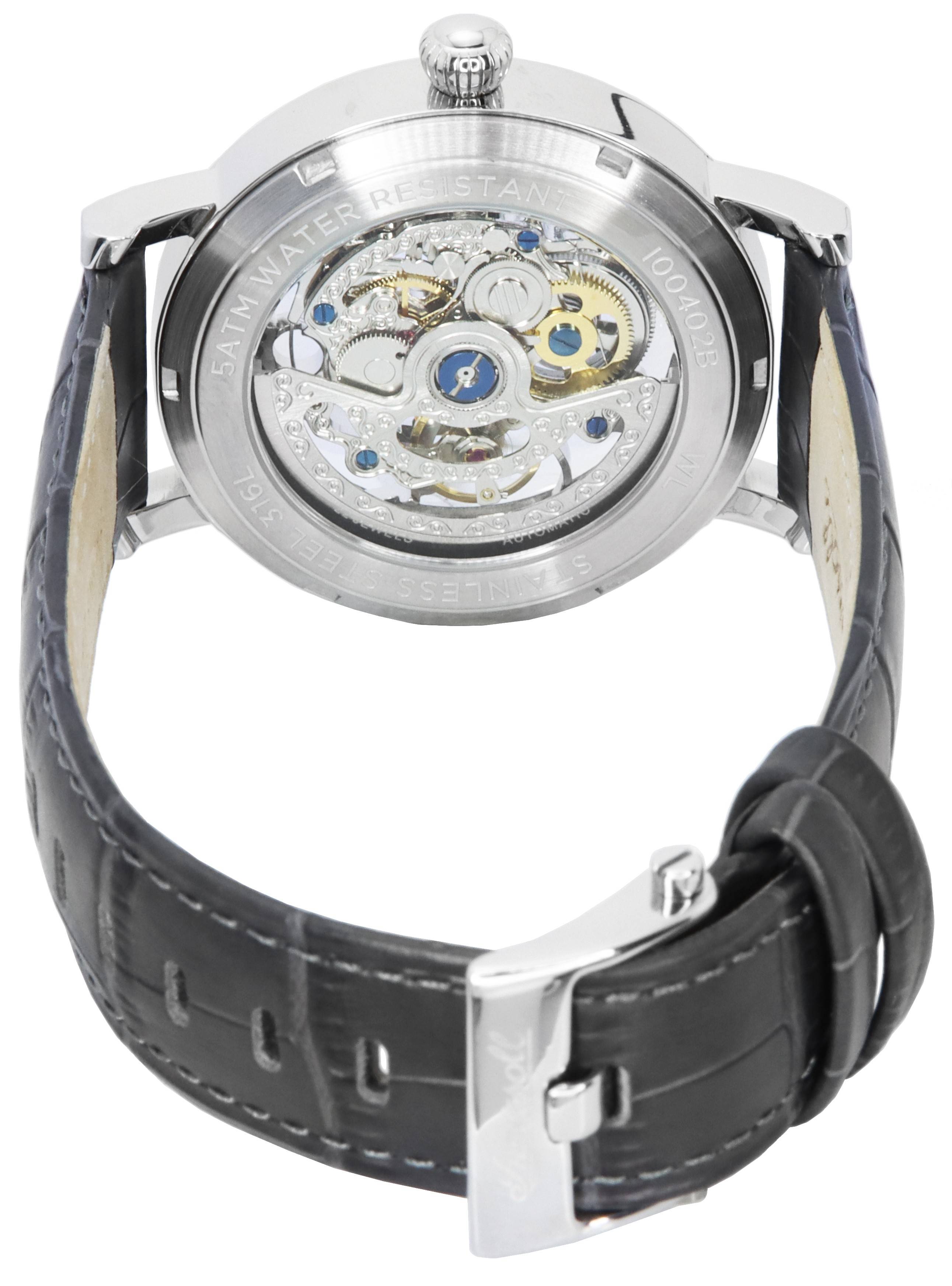 Ingersoll The Herald Leather Strap Silver Skeleton Dial Automatic I00402B Men's Watch