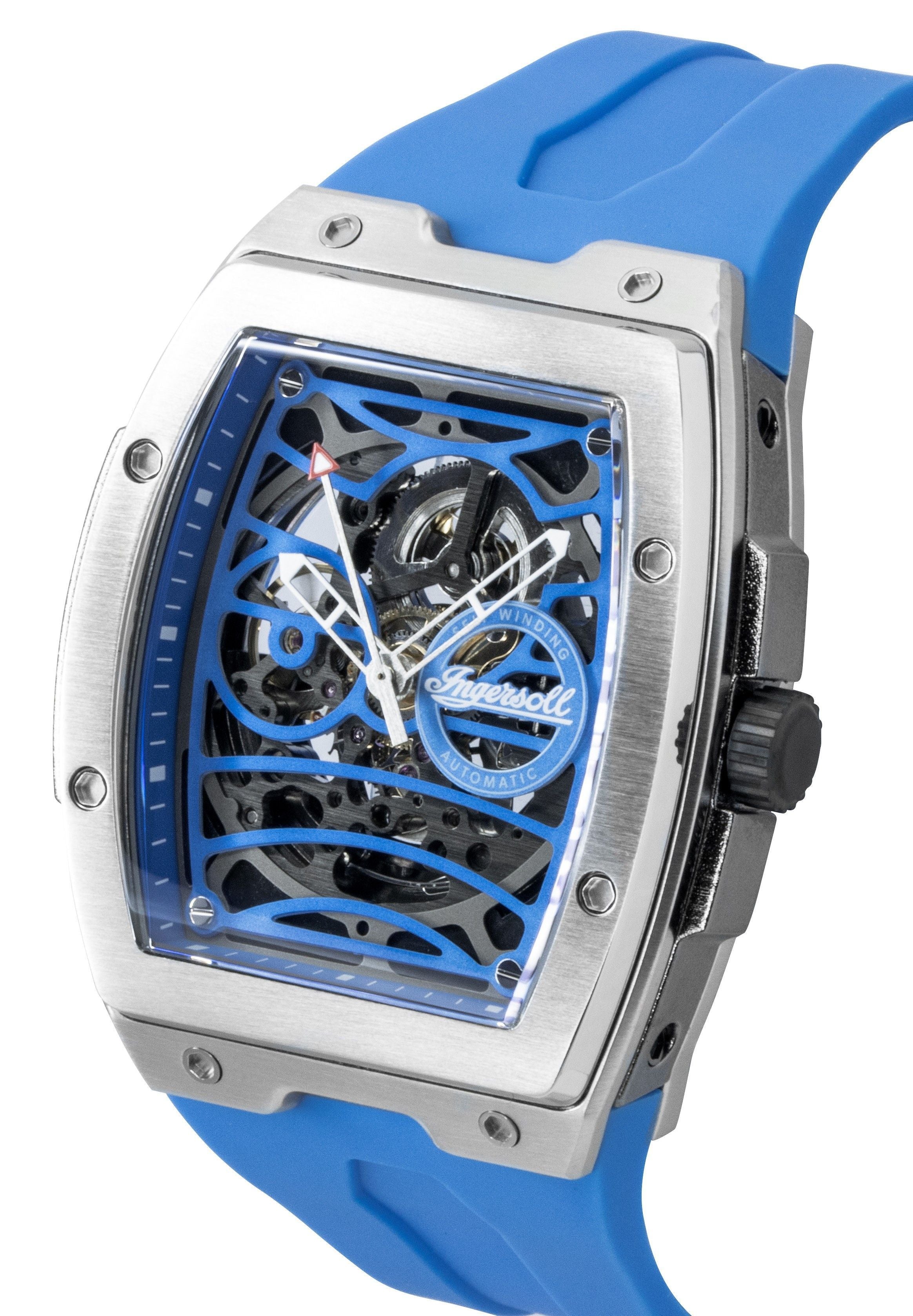 Ingersoll The Challenger Polyurethane Strap Blue Skeleton Dial Automatic I12308 Men's Watch
