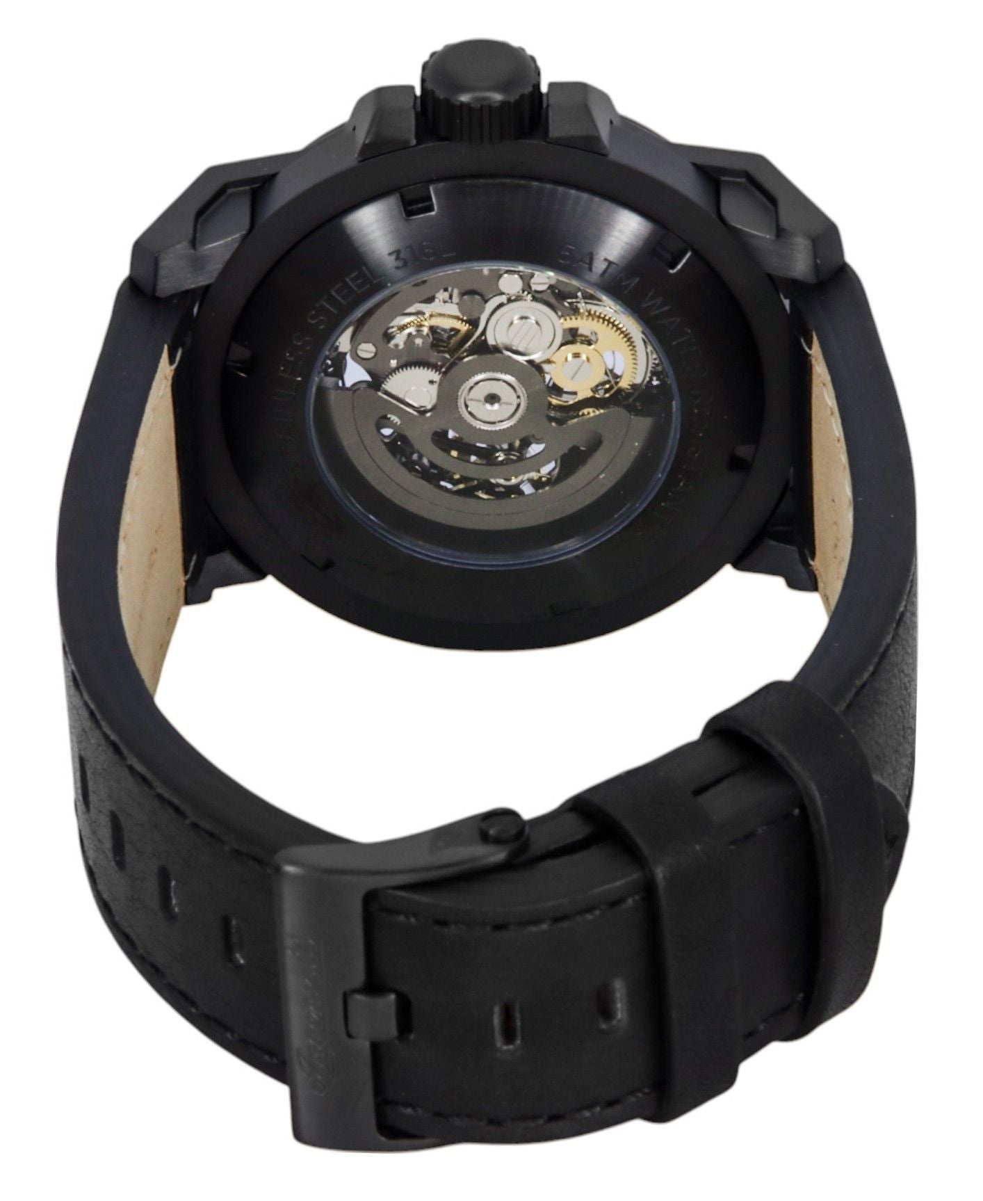 Ingersoll The Anvil Leather Strap Black Skeleton Dial Automatic I16602 Men's Watch