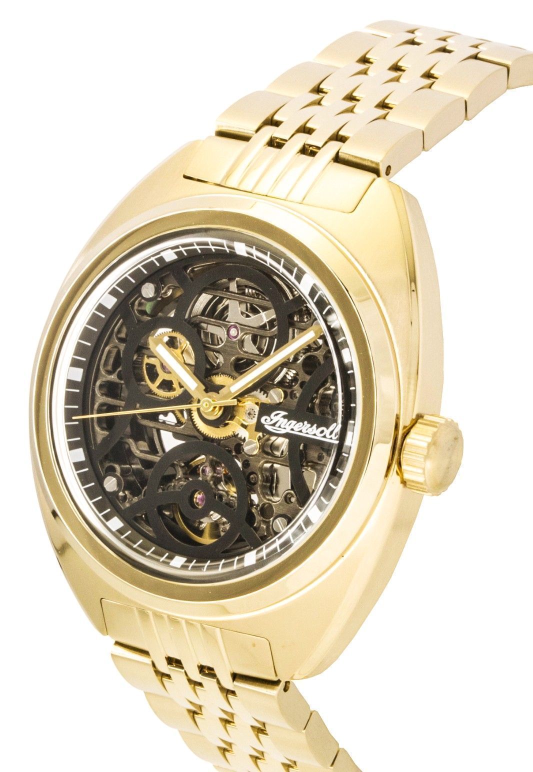 Ingersoll The Wrangler Gold Tone Stainless Steel Black Skeleton Dial Automatic I16902 Men's Watch