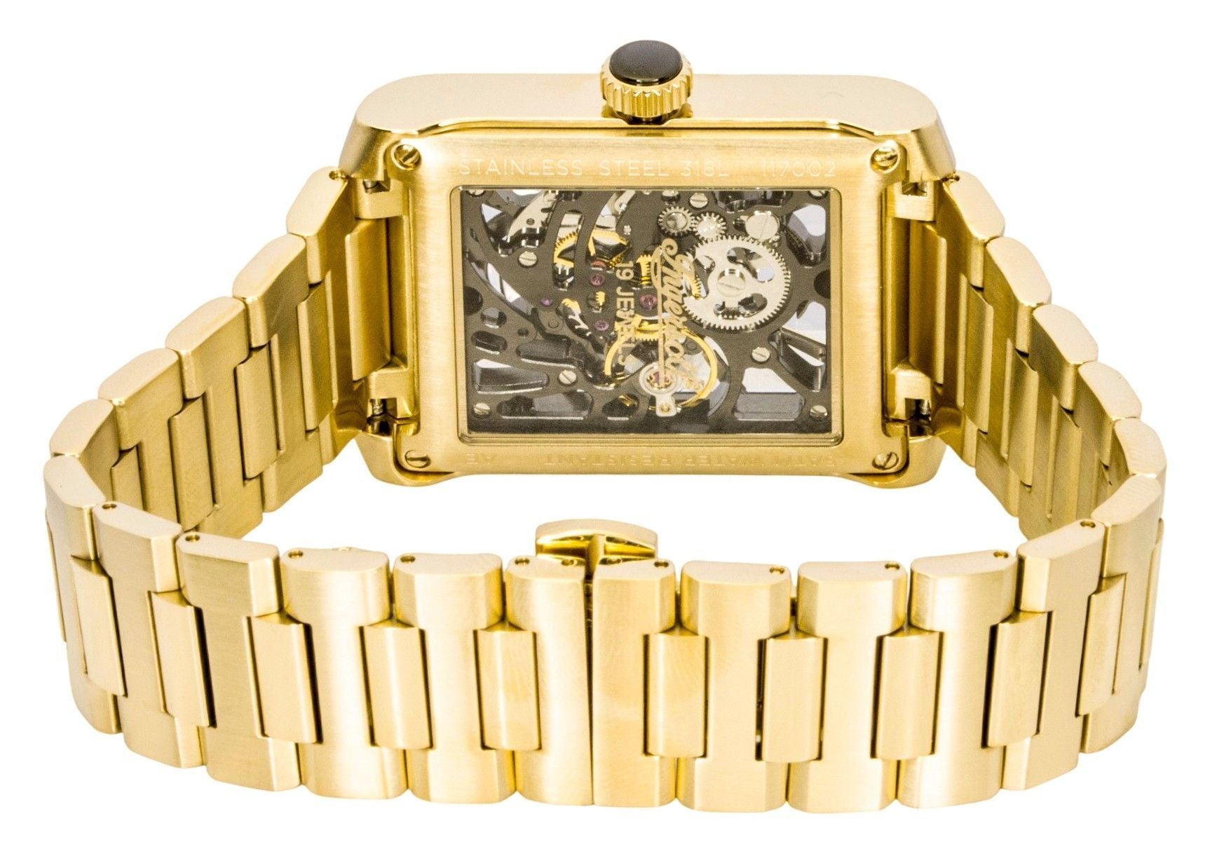 Ingersoll The Spur Gold Tone Stainless Steel Black Skeleton Dial Automatic I17002 Men's Watch