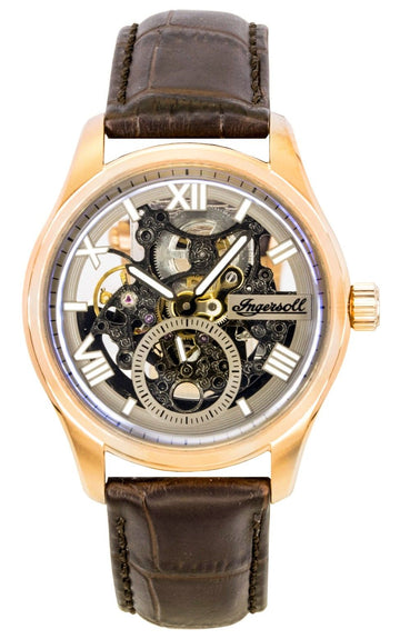 Ingersoll The Maverick Leather Strap Grey Skeleton Dial Automatic I17402 Men's Watch
