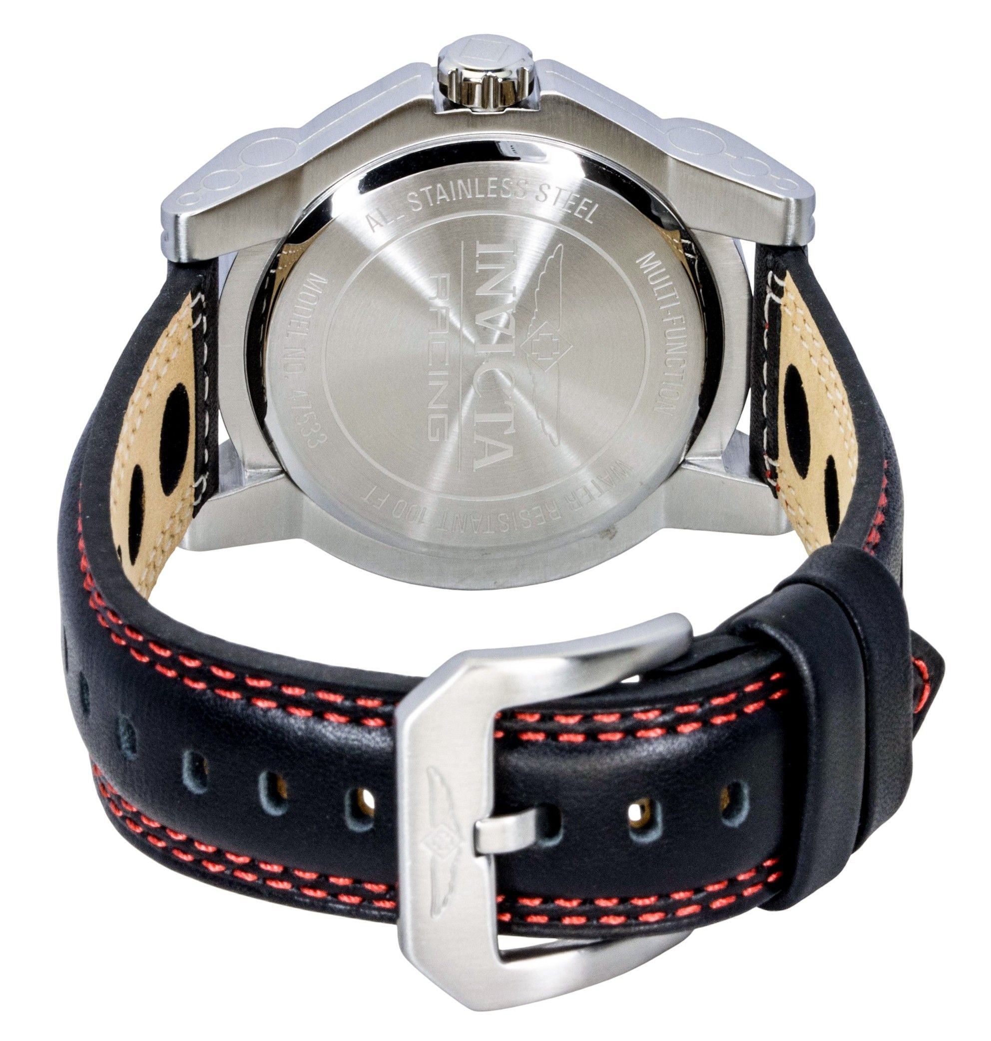 Invicta Racing Leather Strap Skeleton Black Dial Quartz 47533 Men's Watch