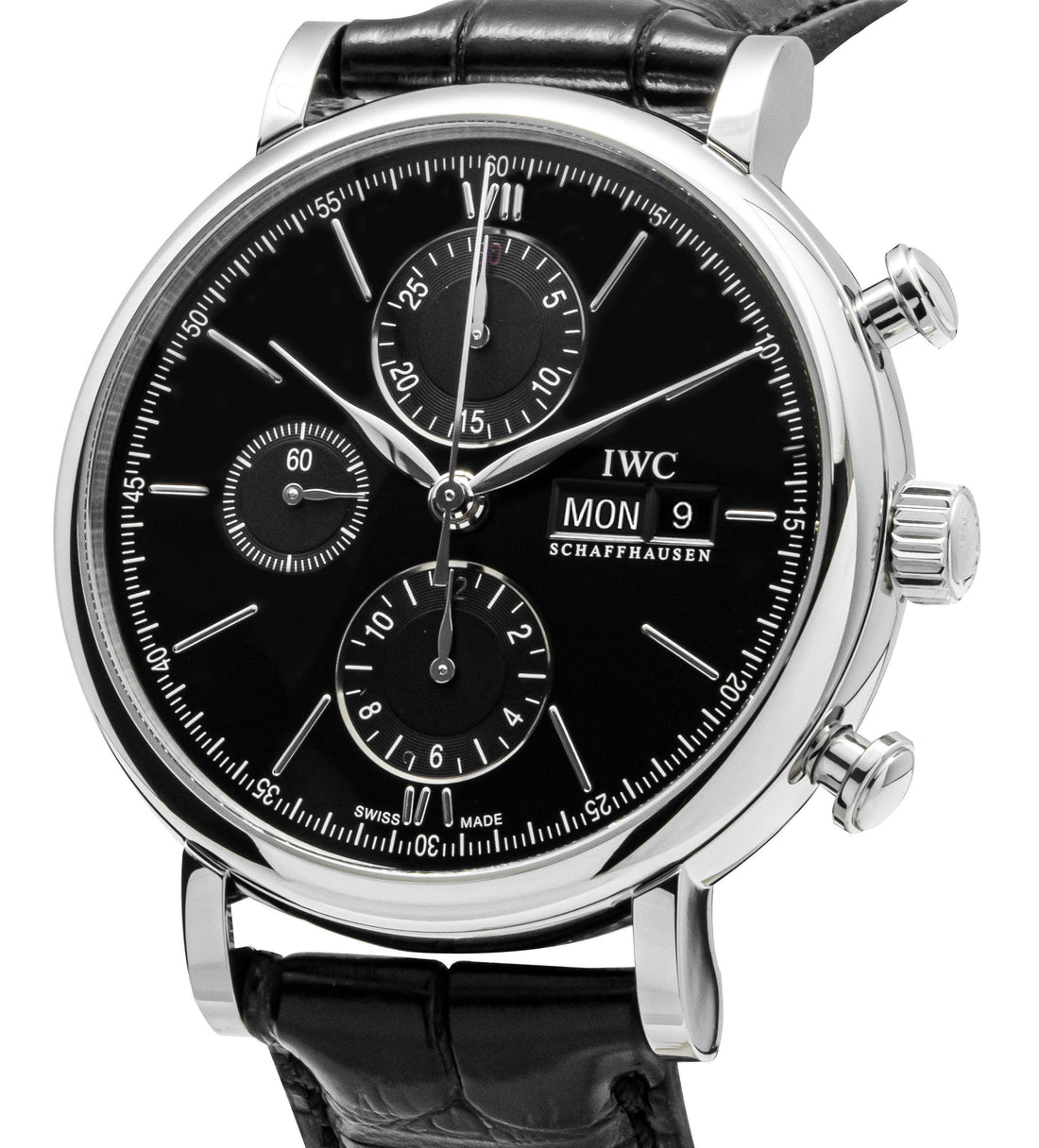IWC Portofino Chronograph Leather Strap Black Dial Automatic IW391029 Men's Watch
