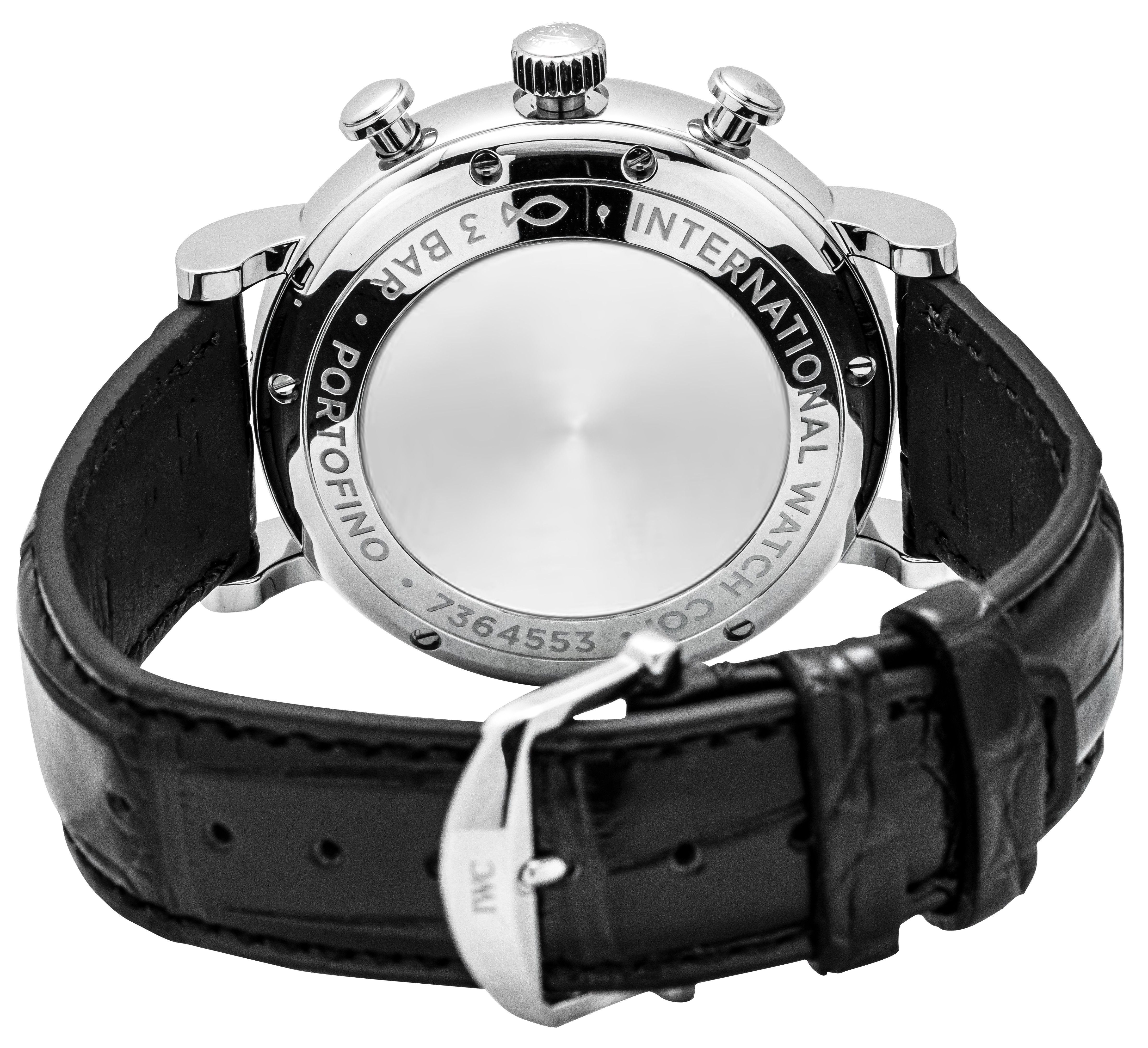 IWC Portofino Chronograph Leather Strap Black Dial Automatic IW391029 Men's Watch