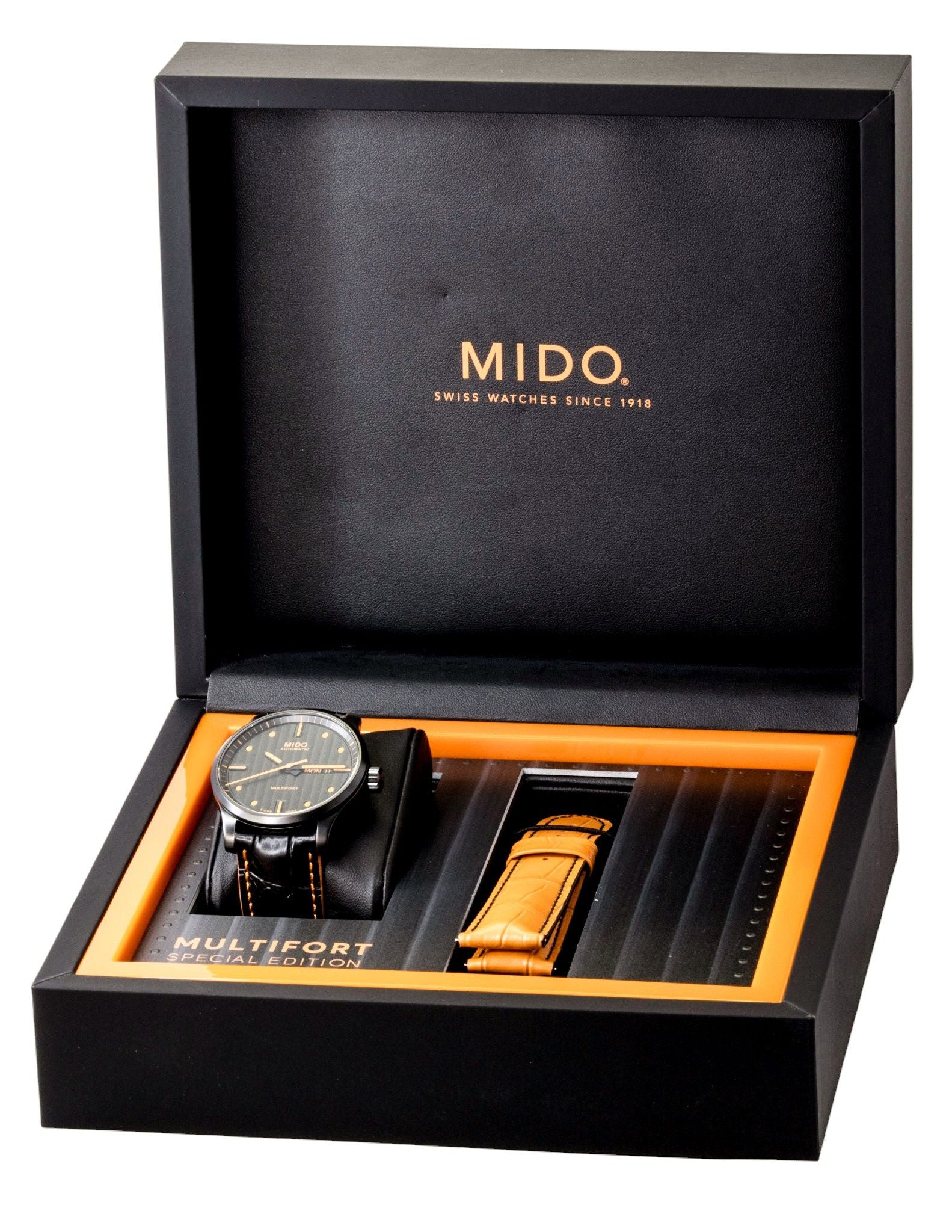 Mido Multifort Special Edition Leather Strap Black Dial Automatic M005.430.36.051.80 100M Men's Watch With Extra Strap