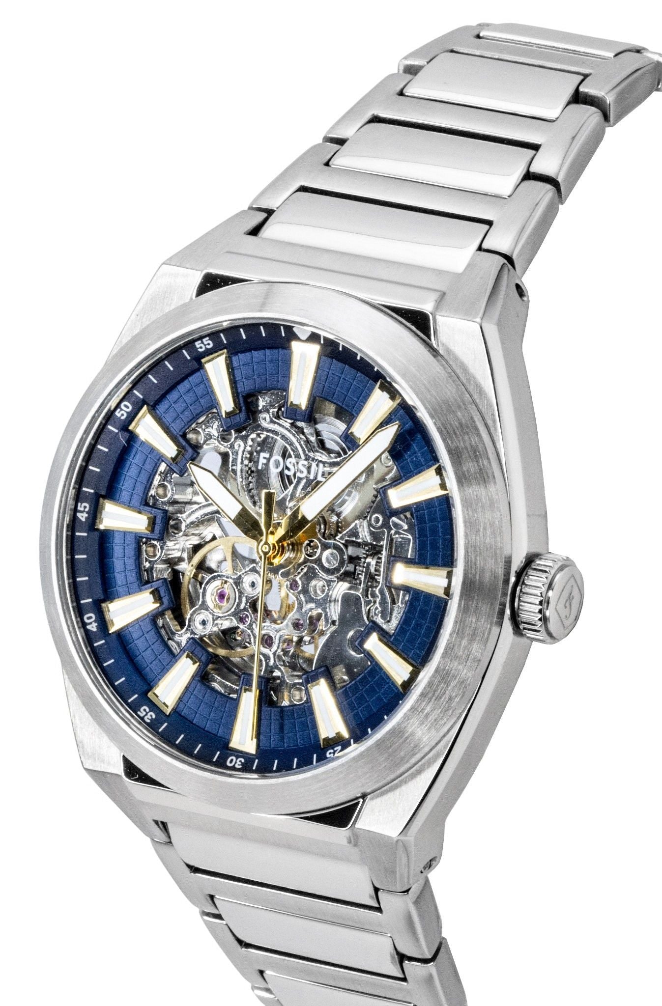 Fossil Everett Stainless Steel Blue Skeleton Dial Automatic ME3220 Men's Watch