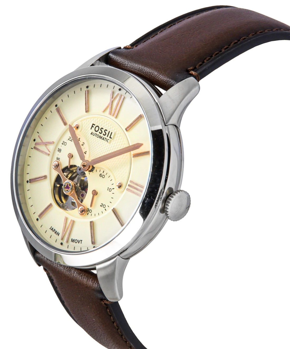 Fossil Townsman Leather Strap Open Heart Cream Dial Automatic ME3266 Men's Watch
