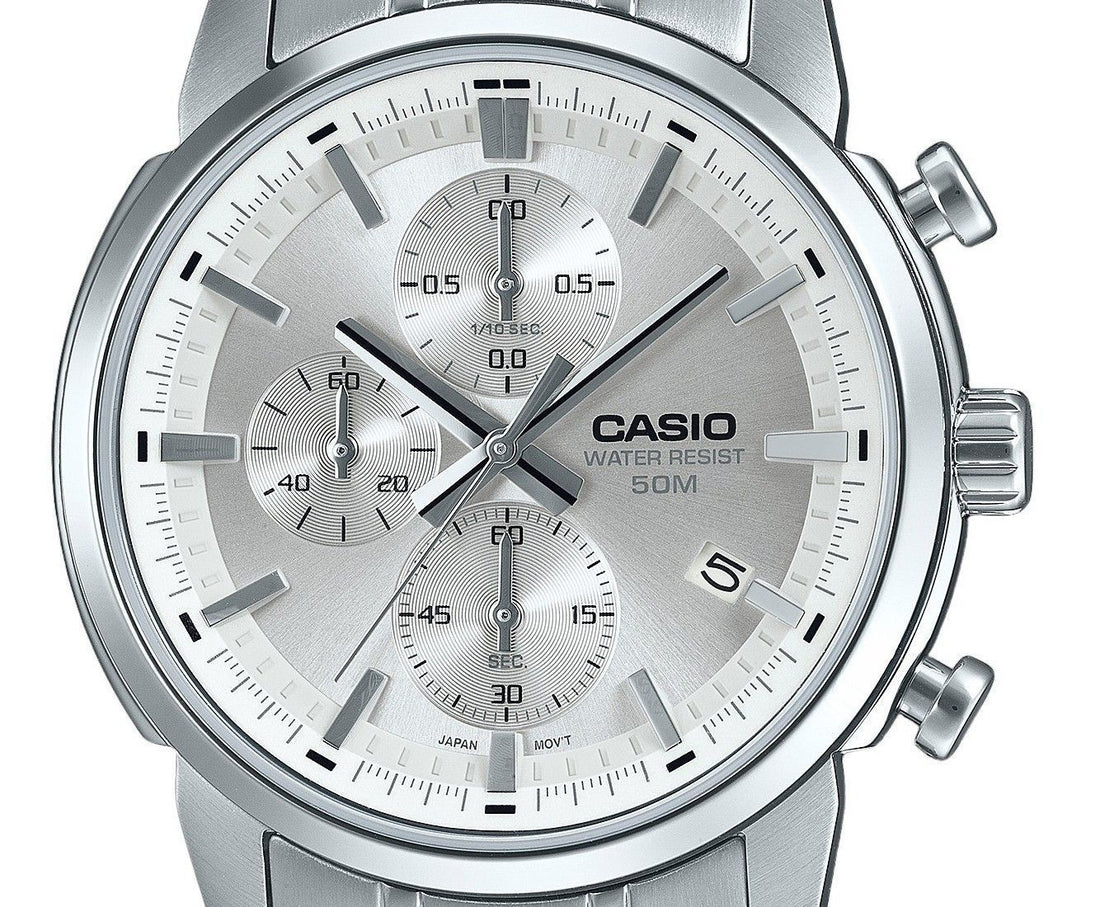 Casio Standard Analog Chronograph Stainless Steel Silver Dial Quartz MTP-E510D-7AV Men's Watch