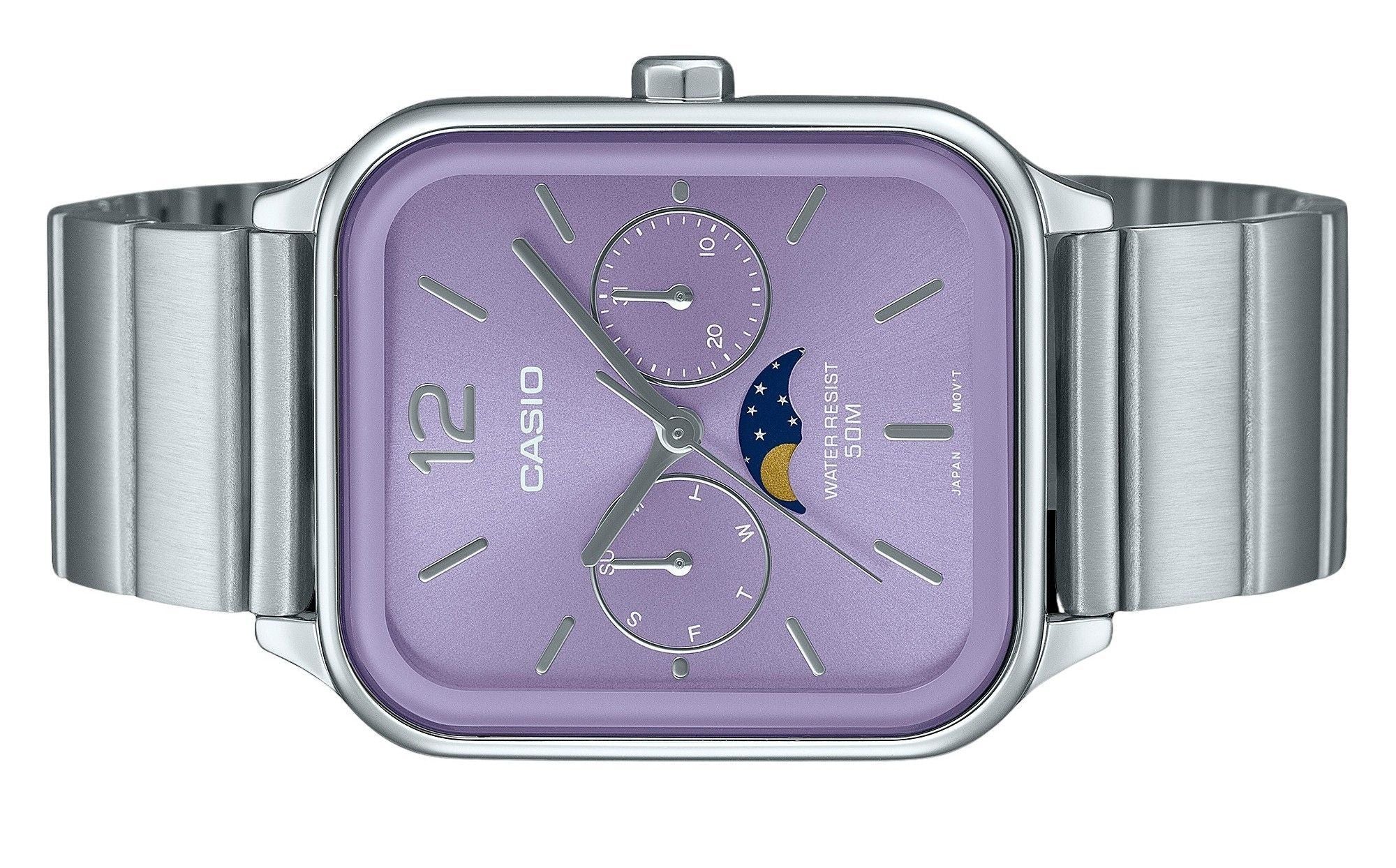 Casio Standard Analog Moon Phase Stainless Steel Purple Dial Quartz MTP-M305D-6AV Men's Watch