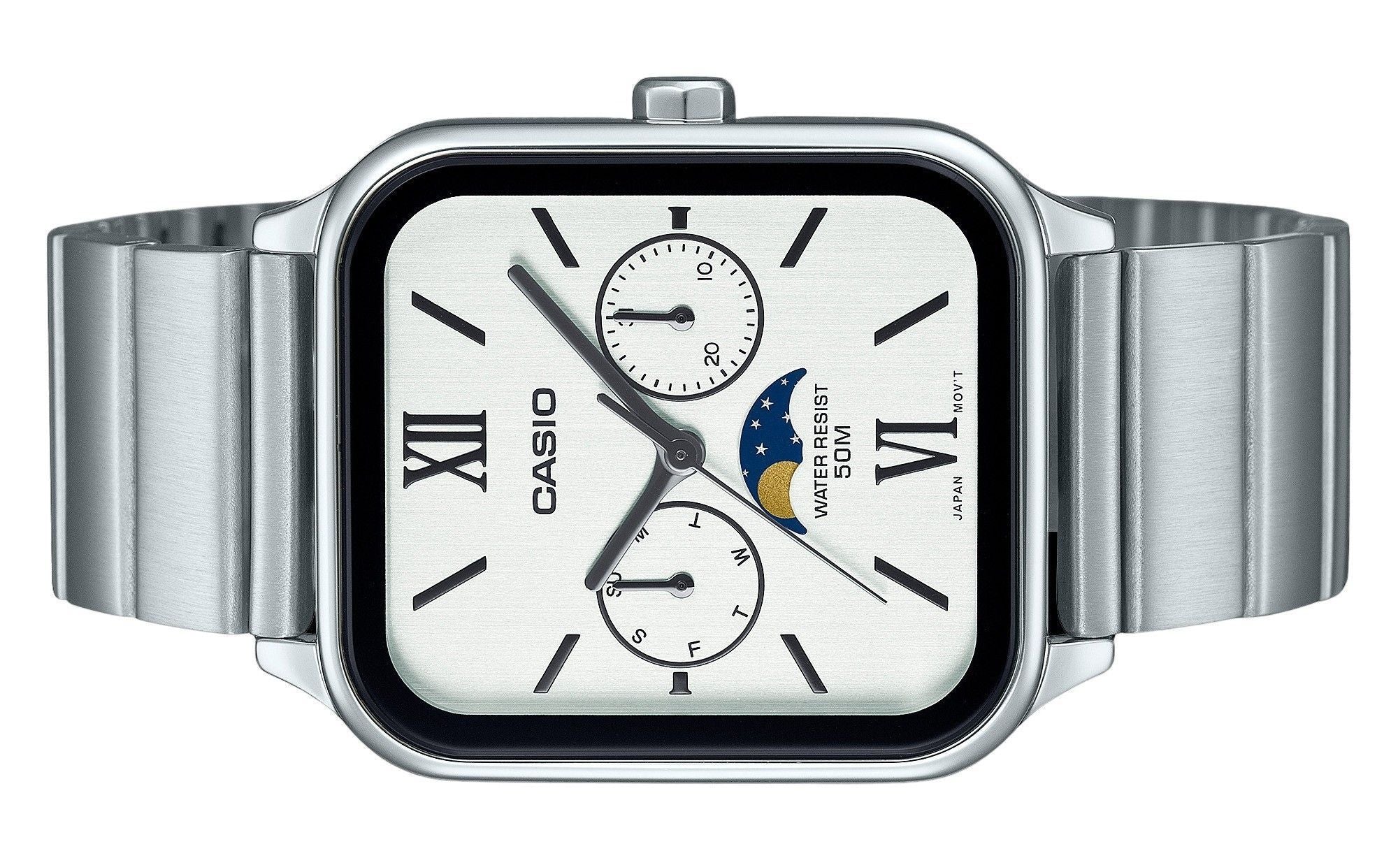 Casio Standard Analog Moon Phase Stainless Steel White Dial Quartz MTP-M305D-7A2V Men's Watch